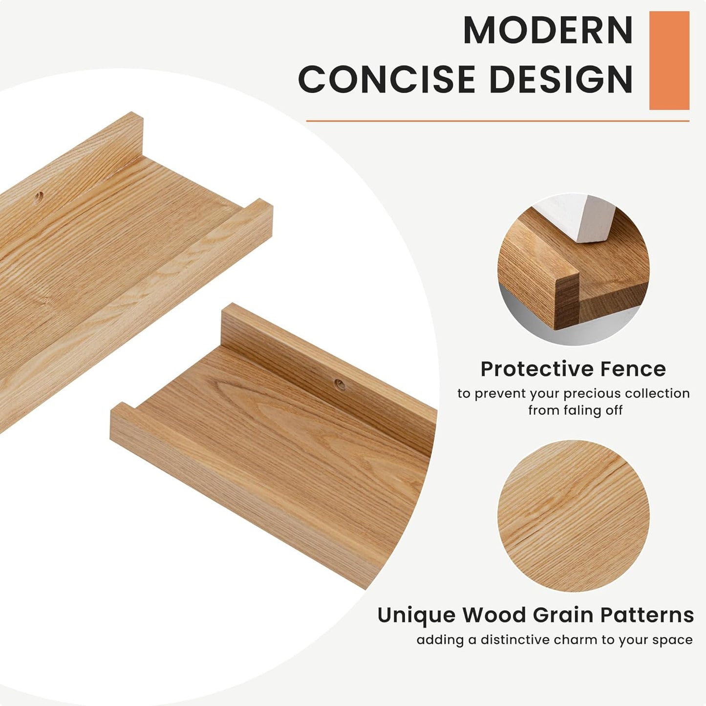 Solid Ash Wood Picture Ledge Shelf, Wood Floating Shelves Set of 2, 48 Inch Long Large Photo Ledge Shelves, Nursery Book Shelves Wall Mounted for Living Room Kids' Bedroom Decor, Natural