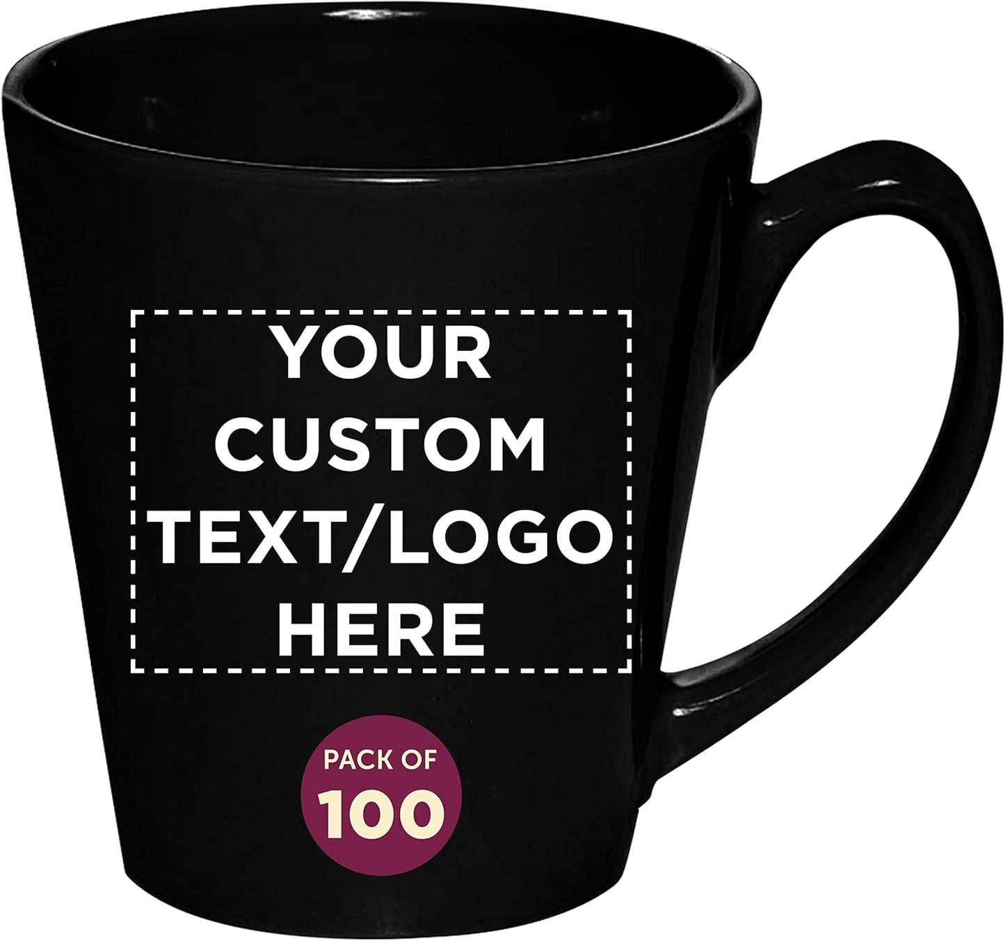 DISCOUNT PROMOS Custom Glossy Ceramic Latte Coffee Mug 12 oz. Set of 100, Personalized Bulk Pack - Perfect for Tea, Espresso, Cappuccino, Hot Cocoa - Black