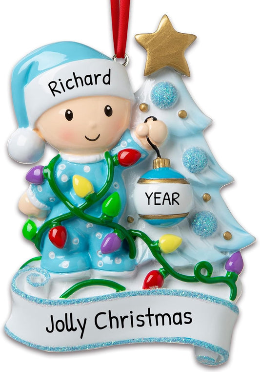 Personalized Christmas Tree Toddler Ornament 2024 - Baby's 2nd Christmas Ornament 2024 Decorating First Christmas Ornament Boy Toddler Christmas Ornaments Blue Toddler Ornaments for Christmas Tree