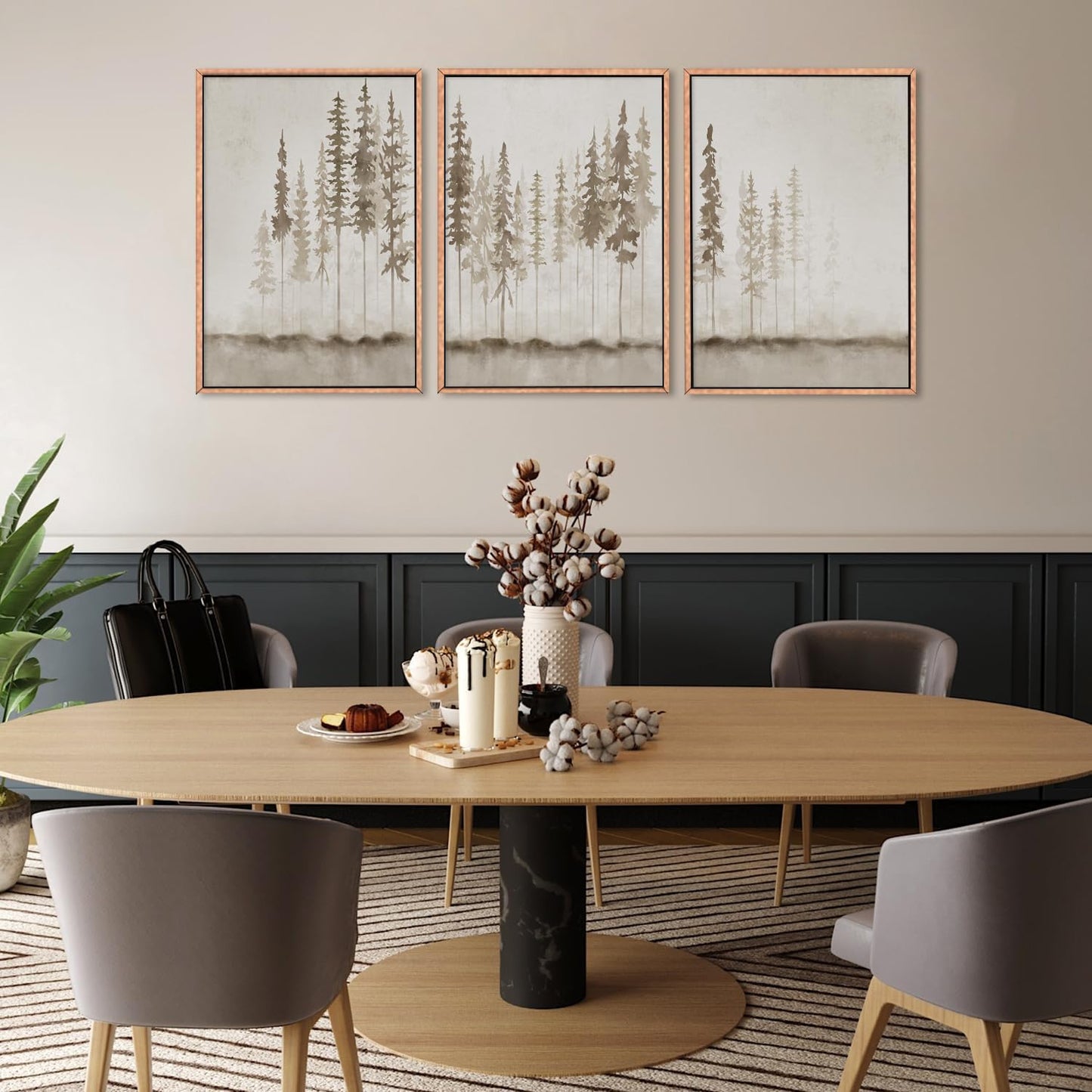 HPINUB Misty Forest Framed Canvas Wall Art Set, Foggy Pine Tree Wall Decor, Pastel Nature Landscape Wall Painting, Evergreen Coniferous Plant Art Print for Living Room, Bedroom, Office-24 x36 x3