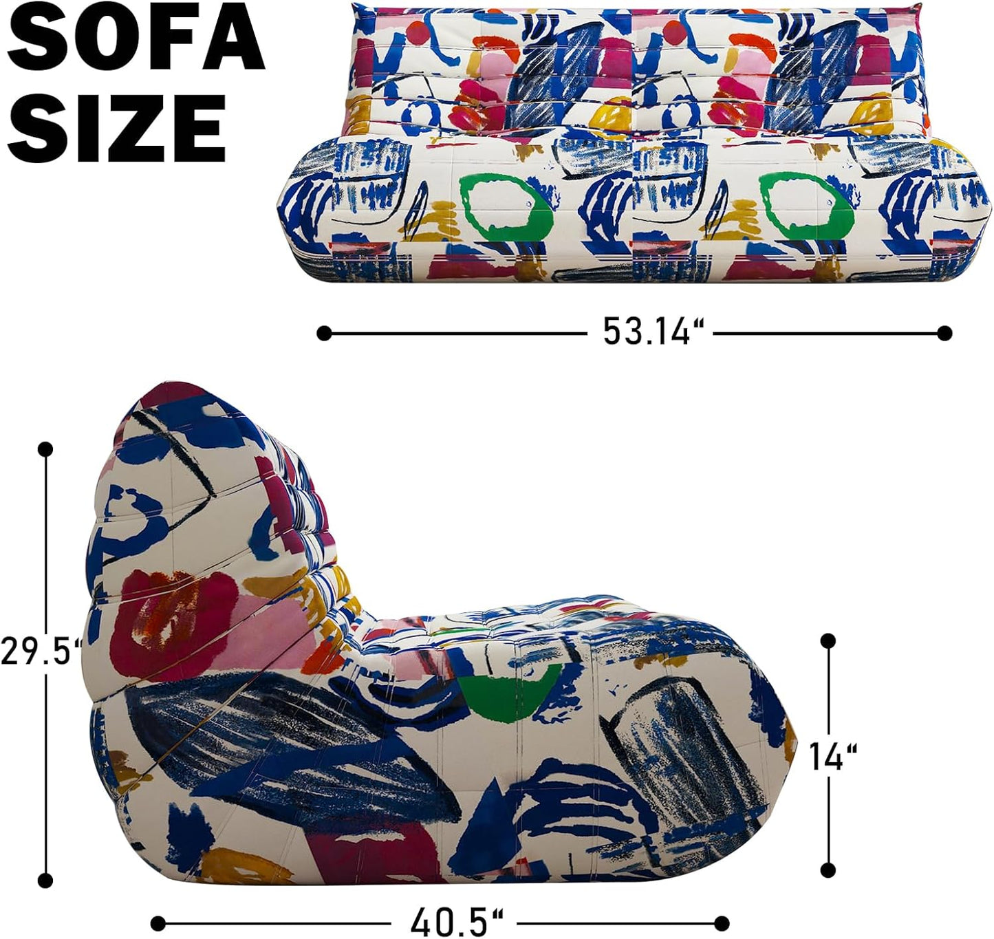 Big Bean Bag Chairs for Adults, 3 Seater Large Bean Bag Sofa, Fireside Chair Lazy Sofa Chair with High Density Comfortable Foam, Modern Bean Bag for Living Room, Bedroom, Office (Multicolor)