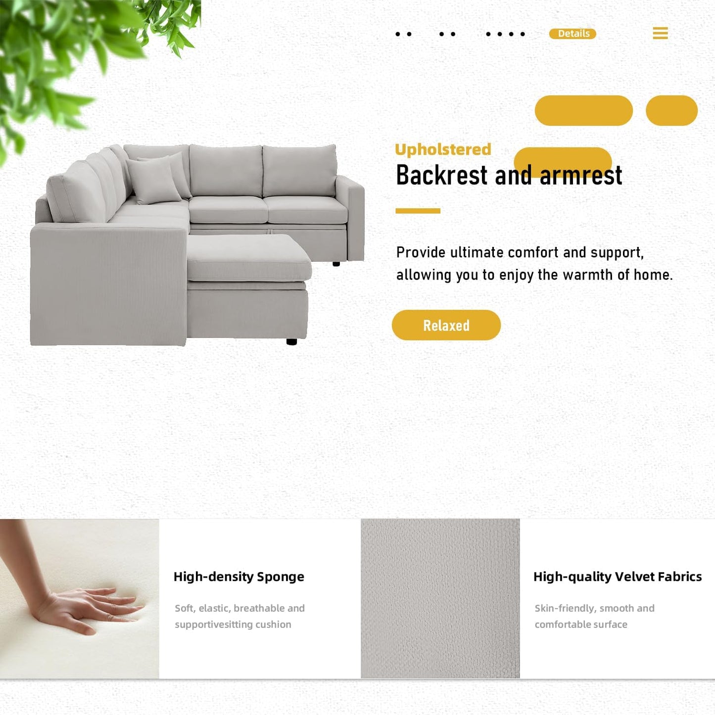 7 - Seater Sofa Bed, Large U - Shaped Modular Sectional Sofa, Oversized Pull - Out Sleeper with Storage for Living Room, Light Grey