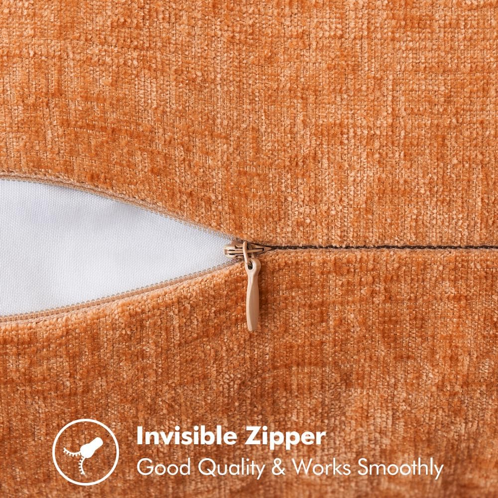 MIULEE Pack of 2 Fall Couch Throw Pillow Covers 20x20 Inch Orange Farmhouse Decorative Pillow Covers with Stitched Edge Soft Chenille Solid Dyed Pillow Covers for Sofa Bed Living Room