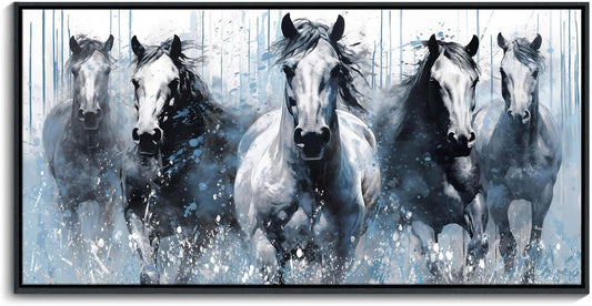 DUNHUANG ART Running Horses Canvas Wall Art - Equine Themed Galloping Animals in the Sand - Rustic Horse Decor for Living Room, Bedroom, Office 24"x48"