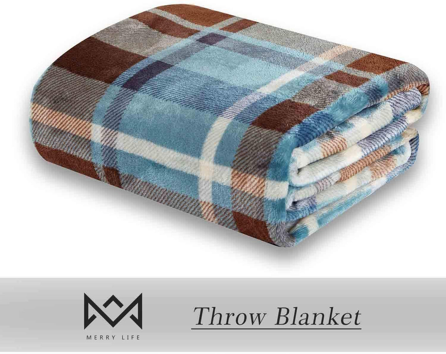 MERRYLIFE Throw Blanket Plaid Sherpa | Ultra-Plush Soft Colorful Oversized | Decorative Couch Travel Blanket | King Size(90" 102", Greenland)
