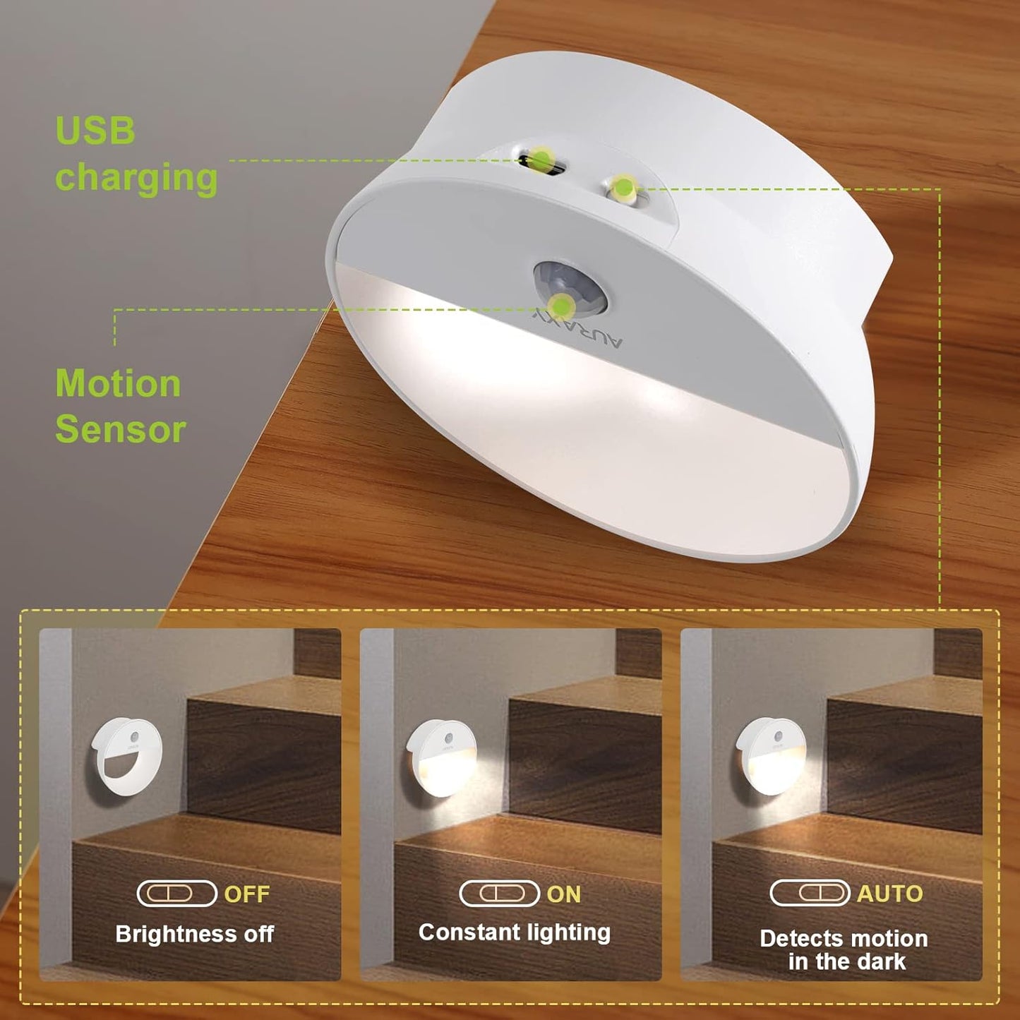 Rechargeable Motion Sensor Night Light, Battery Night Lights LED Cool White Magnetic Stick-on Motion Sensored Hallway Light, with Dusk to Dawn Sensor for Stair, Wall, Bedroom, Bathroom(1 Pack)