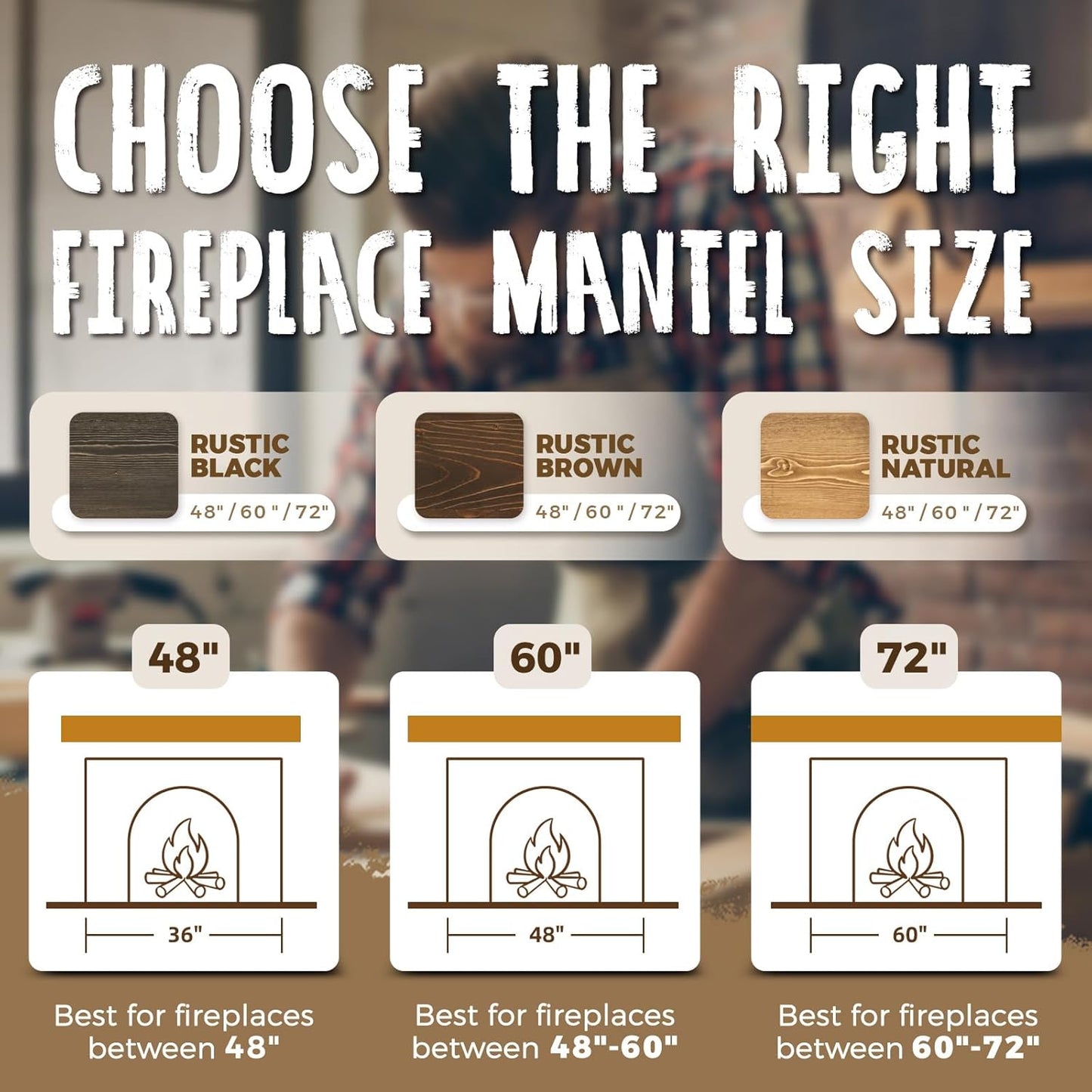 48x8x3 Fireplace Mantel - Handcrafted Hollow Rustic Solid Wood Wall Mounted Floating Shelf with Invisible Heavy Duty Wood Bracket (Natural Wood)