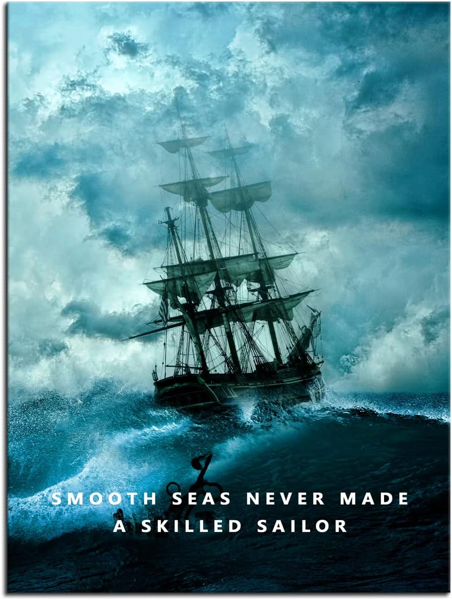 Smooth Seas Never Made A Skilled Sailor Inspirational Wall Art Motivational Canvas Poster Entrepreneur Quote Picture Home Office Decor Painting Framed and Stretched Ready to Hang [18''W x 24''H]