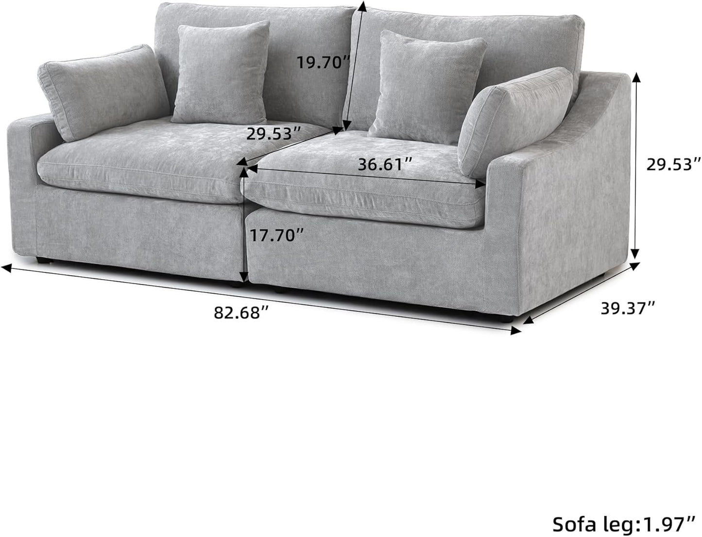 JACH Cloud Sectional Couches for Living Room, Modern Convertible Modular Couch, Love Seat Sofas, Sofa Covers Removable, Comfy Sectional Couch for Living Room, Apartment (Light Grey)