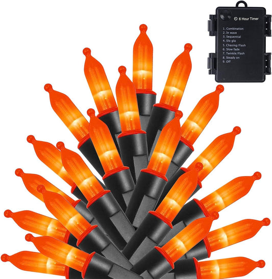 WATERGLIDE 50 LED Outdoor Halloween Lights, 16 FT Mini String Light with 8 Modes, Waterproof Battery Operated Tree Lights for Indoor Outdoor Patio Garden Party Wedding Decoration, Orange