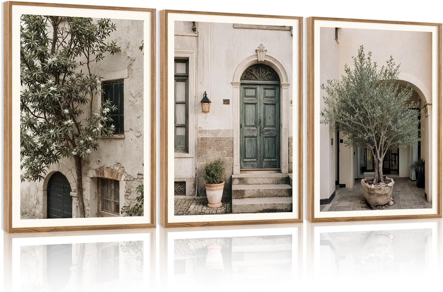 HPNIUB Large Vintage Italy City Landscape Framed Canvas Wall Art Set, Olive Green Tree Country Wall Decor, Modern Minimalist Countryside Villages Picture for Living Room,Bedroom,Office-16 x24 x3