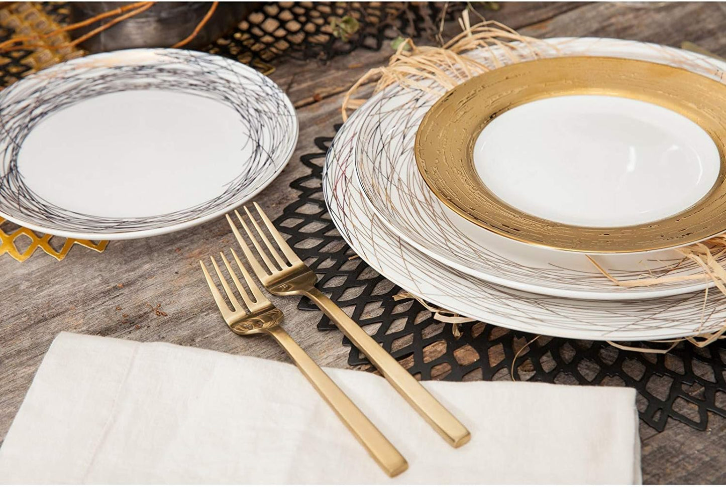 FORTESSA Arezzo 18/10 Stainless Steel Flatware, 20 Piece Place Setting With Table Knives, Forks and Spoons (Service For 4), Dishwasher Safe, Brushed Gold