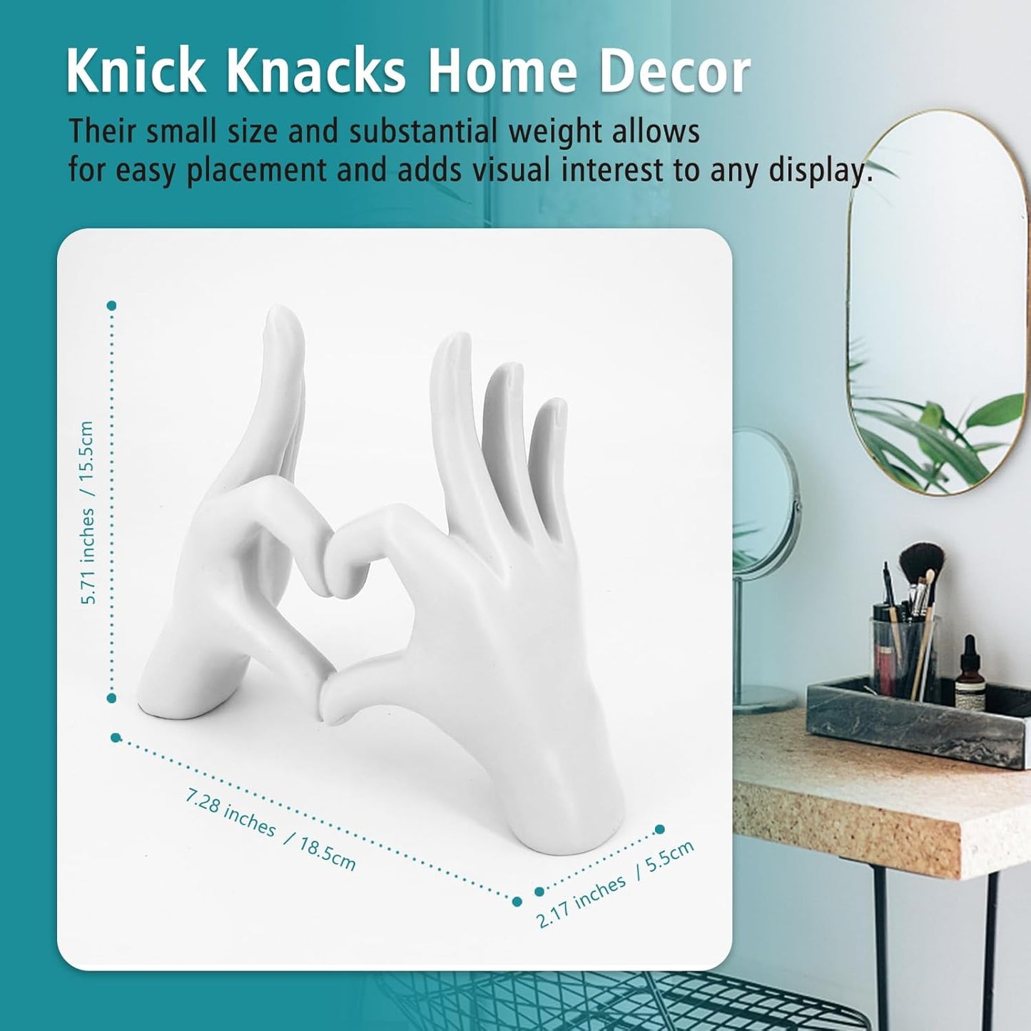 Accessoryway White Heart Hands Sculpture Decor - Valentines Day Decorations for Living Room, Bedroom, Office & Shelf Decor,Unique Heart Hands Ring Holder Display for Girls & Wedding Decorations