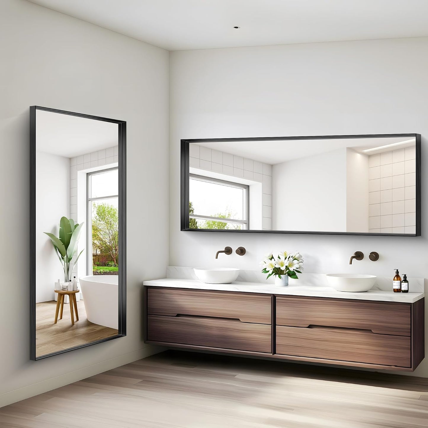 Black Bathroom Mirror, 72x30 Inch Rectangular Deep Frame Mirror, Large Wall Mounted Bathroom Vanity Mirror Over Sink for Bedroom,Restroom, Living Room, Hangs Vertically or Horizontally