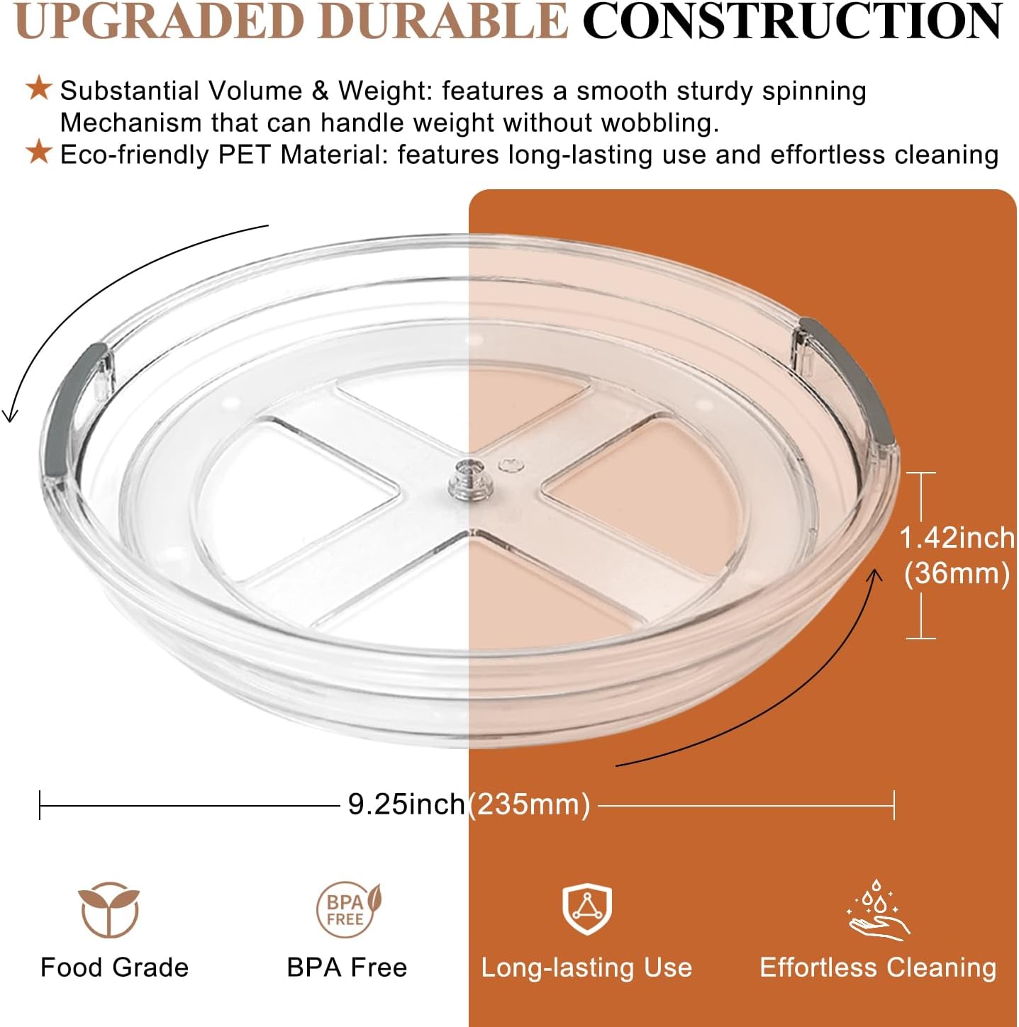 Clear Lazy Susan Organizer Turntable for Cabinet Table Top, 9.25 Inch 2 Pack 360 Rotating Spinning Makeup Organizer for Vanity, Kitchen Storage Rack Heavy-Duty Pantry Spices Tray Countertop Organizer