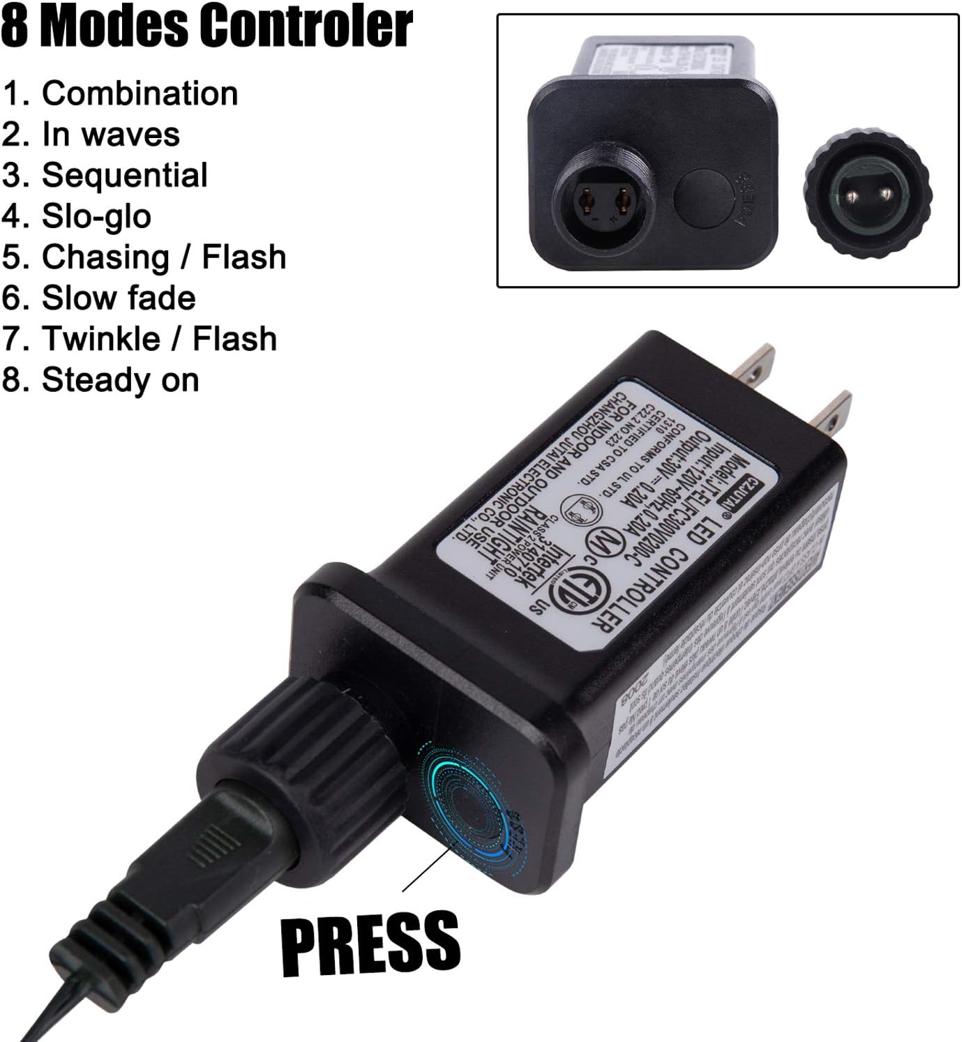 LED Christmas Mini Lights, 108 Feet 300 LED Clear Bulbs String Lights with 8 Light Modes, Connectable Fairy Lights Plug in for Outdoor Xmas Trees Garland Wreath Holiday Decorations, Warm White