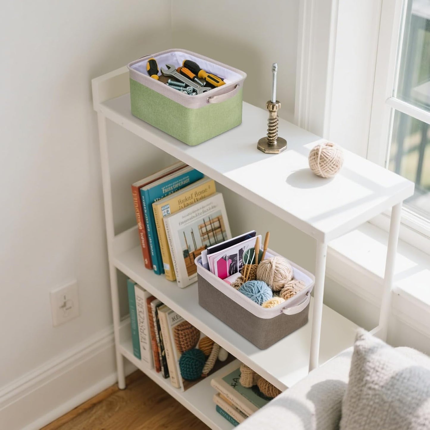 BALEINE 1 Pack Fabric Storage Bins for Shelves, Linen Storage Baskets for Organizing, Decorative Closet Bins for Clothes, Home (Navy Blue, 12"x8"x8")
