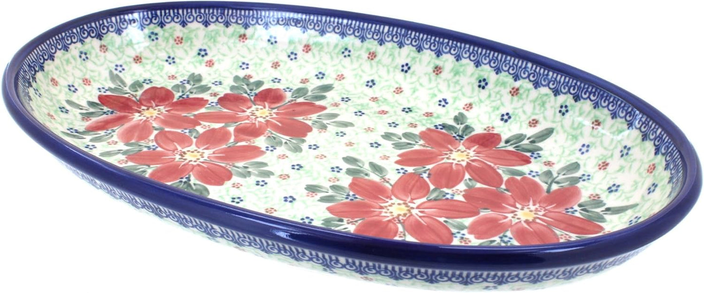 Blue Rose Polish Pottery Pointsettia Oval Platter