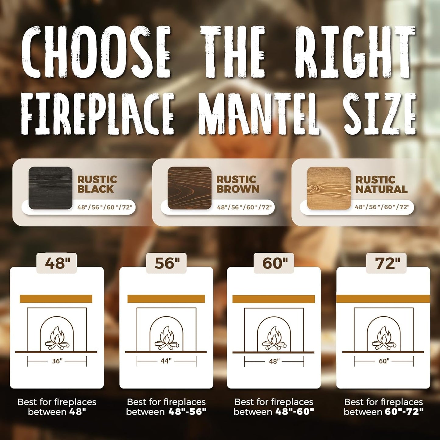 56x8x5 Fireplace Mantel - Handcrafted Hollow Rustic Solid Wood Wall Mounted Floating Shelf with Invisible Heavy Duty Wood Bracket (Weathered Black)