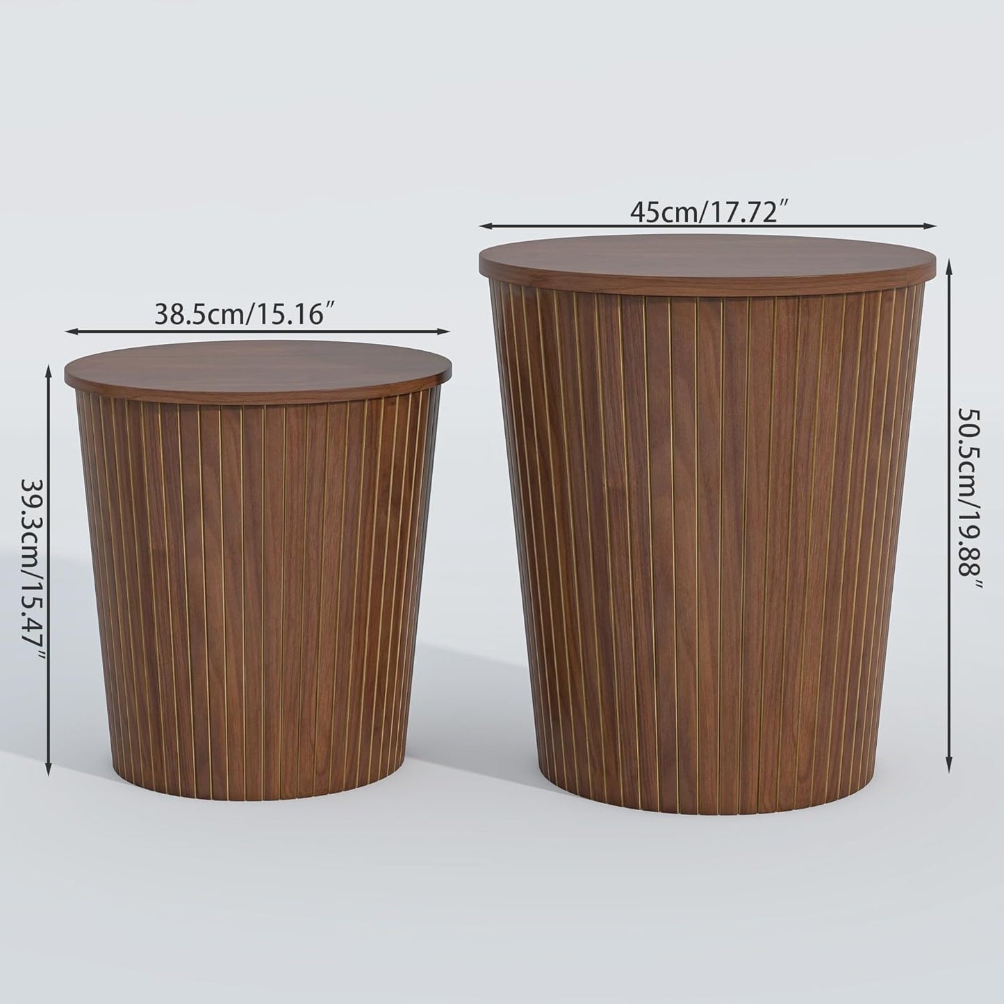 Round Coffee Table Set,2-Piece Modern Farmhouse Living Room End Table Set, Nesting Table Round Natural Finish for Living Room (Walnut, 17.72'')