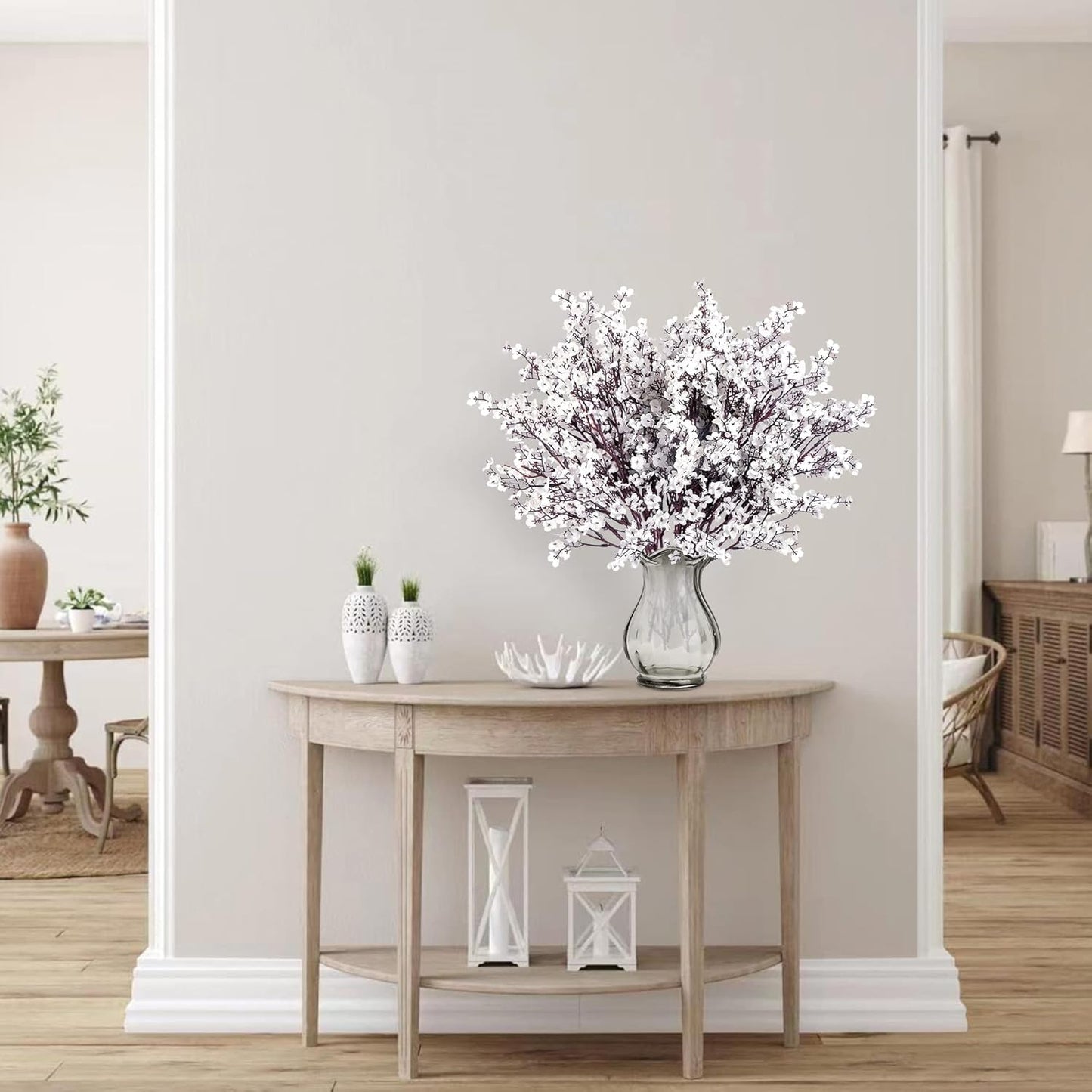 Sggvecsy 10 Pcs Babys Breath Artificial Flowers Gypsophila Bouquets Bulk Real Touch Fake Silk Flowers for Home Wedding DIY Floral Arrangement Kitchen Table Centerpiece Festival Decoration (White)