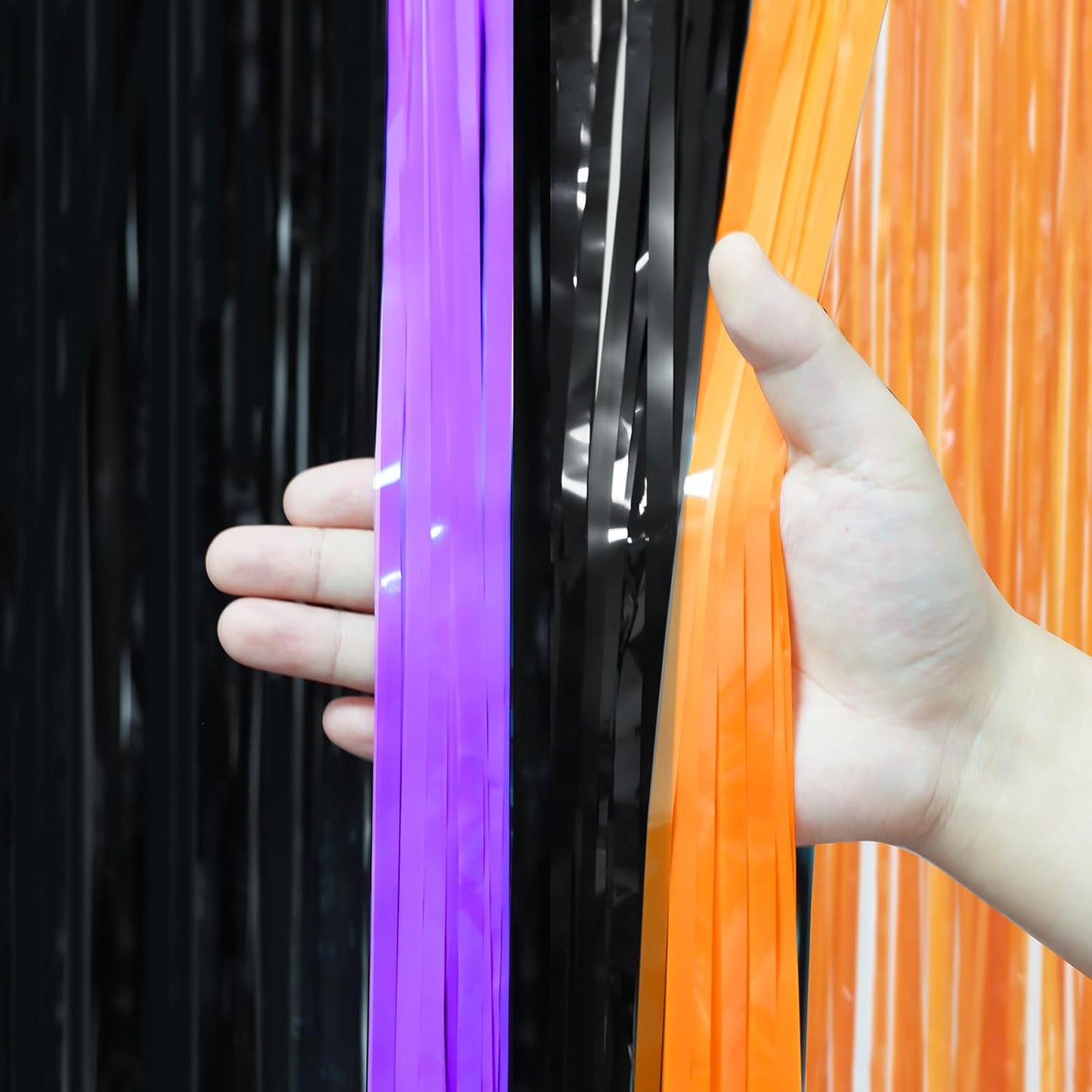 3 Pack 3.3 x 8.2 ft Halloween Foil Fringe Backdrop Curtains, Tinsel Streamers Party Decorations, Fringe Backdrop