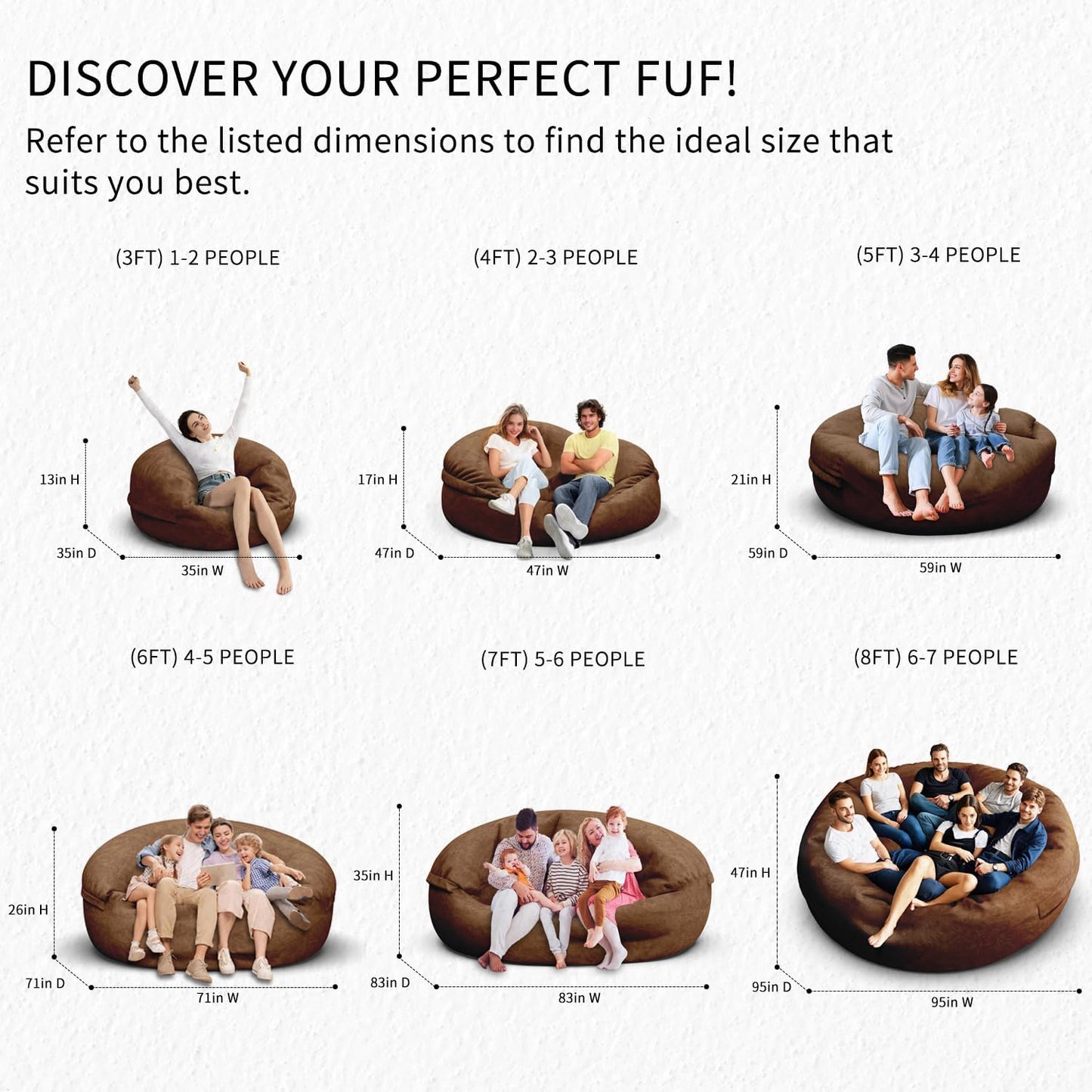 Bean Bag Chair for Adults 4FT,Soft Removable Cover for Teens/Girls Bedroom,Fluffy Giant Round Floor Beanbag Lounger Chairs (No Filler,Deep Coffee)