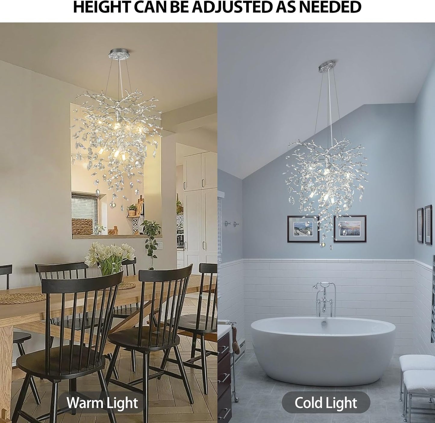 Silver Crystal Tree Branches Chandelier,21 Inchs 6 Lights Modern Round K9 Crystal Chandeliers for Dining Room, Bedroom, Living Room, Foyer,Kitchen Island,Bathroom