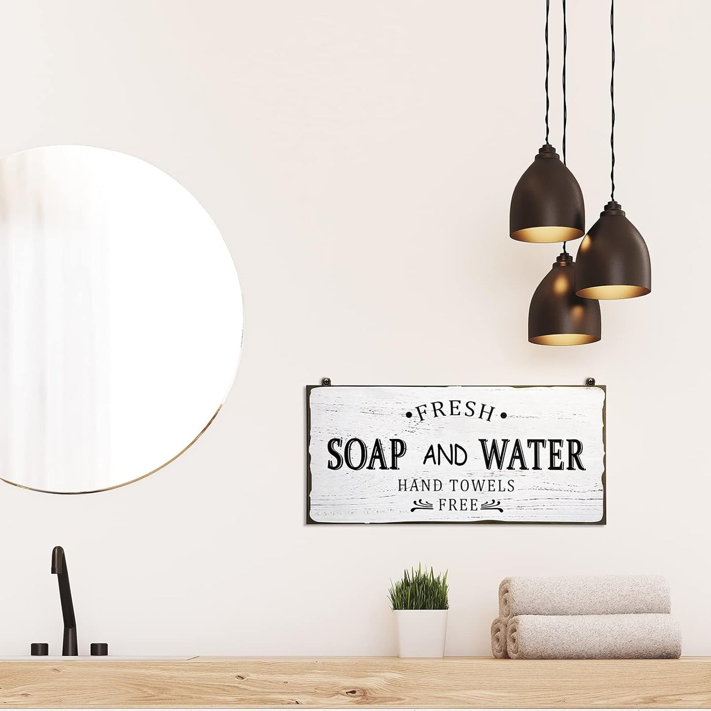 Jetec Farmhouse Bathroom Decor, Fresh Soap and Water Sign Vintage Bathroom Wood Plaque Rustic Wall Decor for Wall Art Decoration Restroom(Classic)