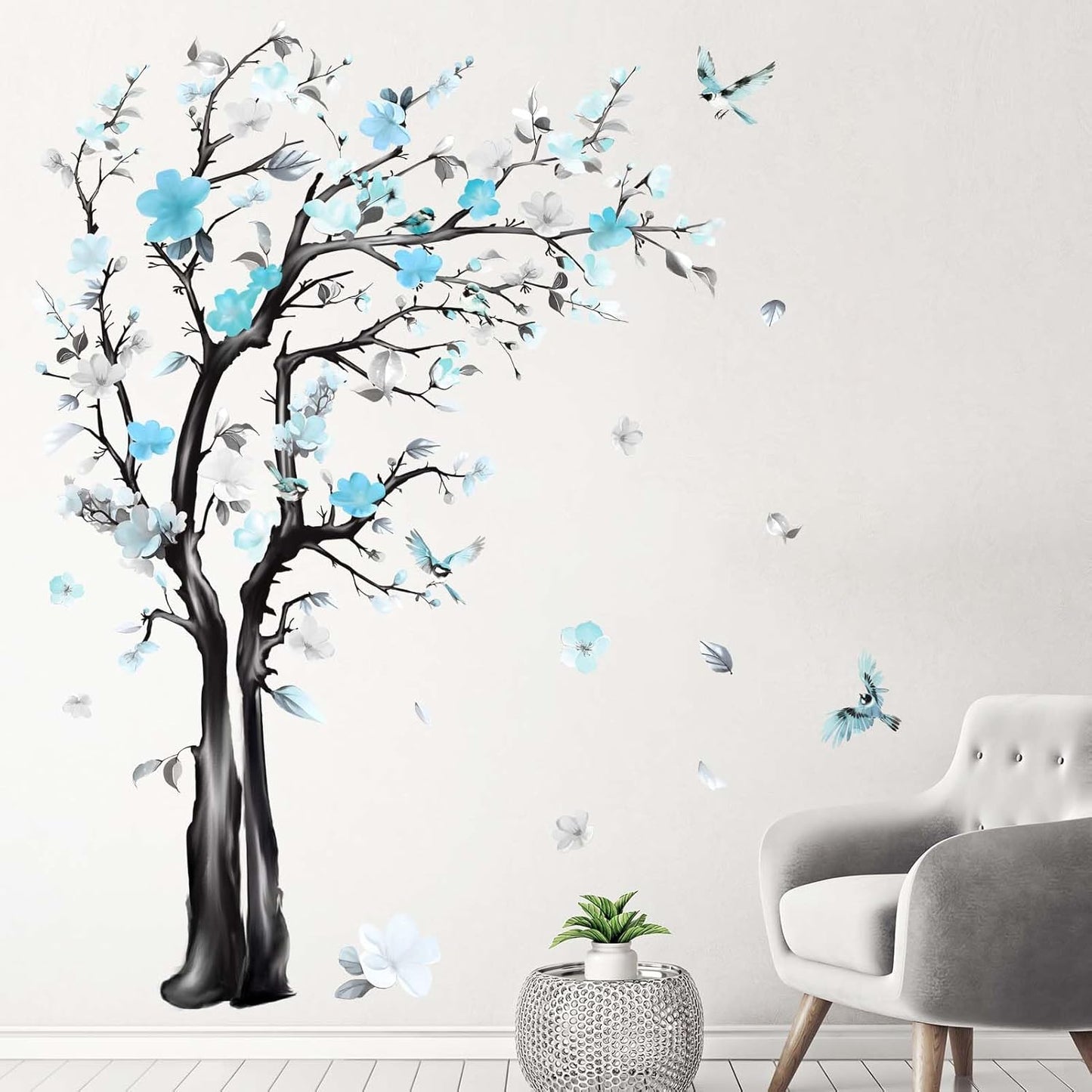 Large Watercolor Tree Wall Decals - Flower Tree Branch Wall Stickers - Bedroom Living Room Sofa TV Background Home Wall Decor