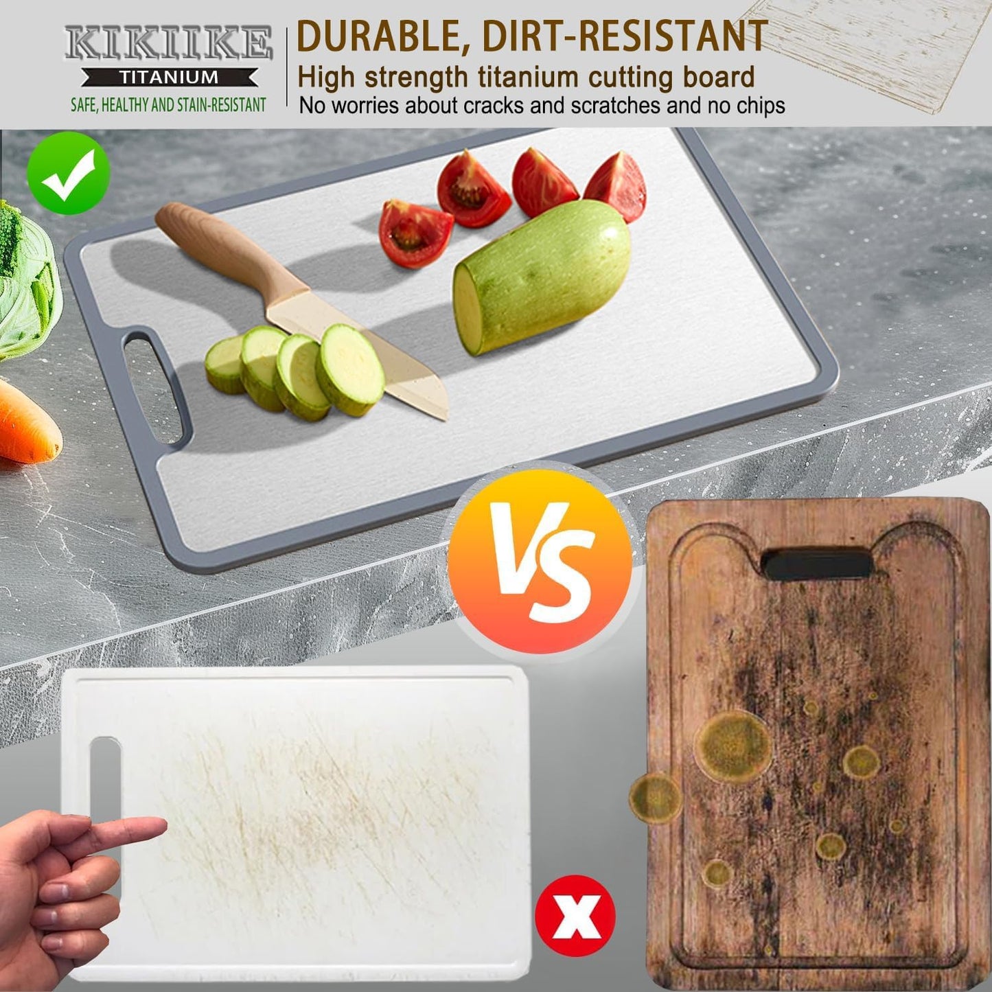 Titanium Cutting Board Double-sided non-slip silicone edging Pure Titanium Cutting Boards for Kitchen - Double-Sided Food-Grade Chopping Board Non-Stick Durable and easy to clean (Small)