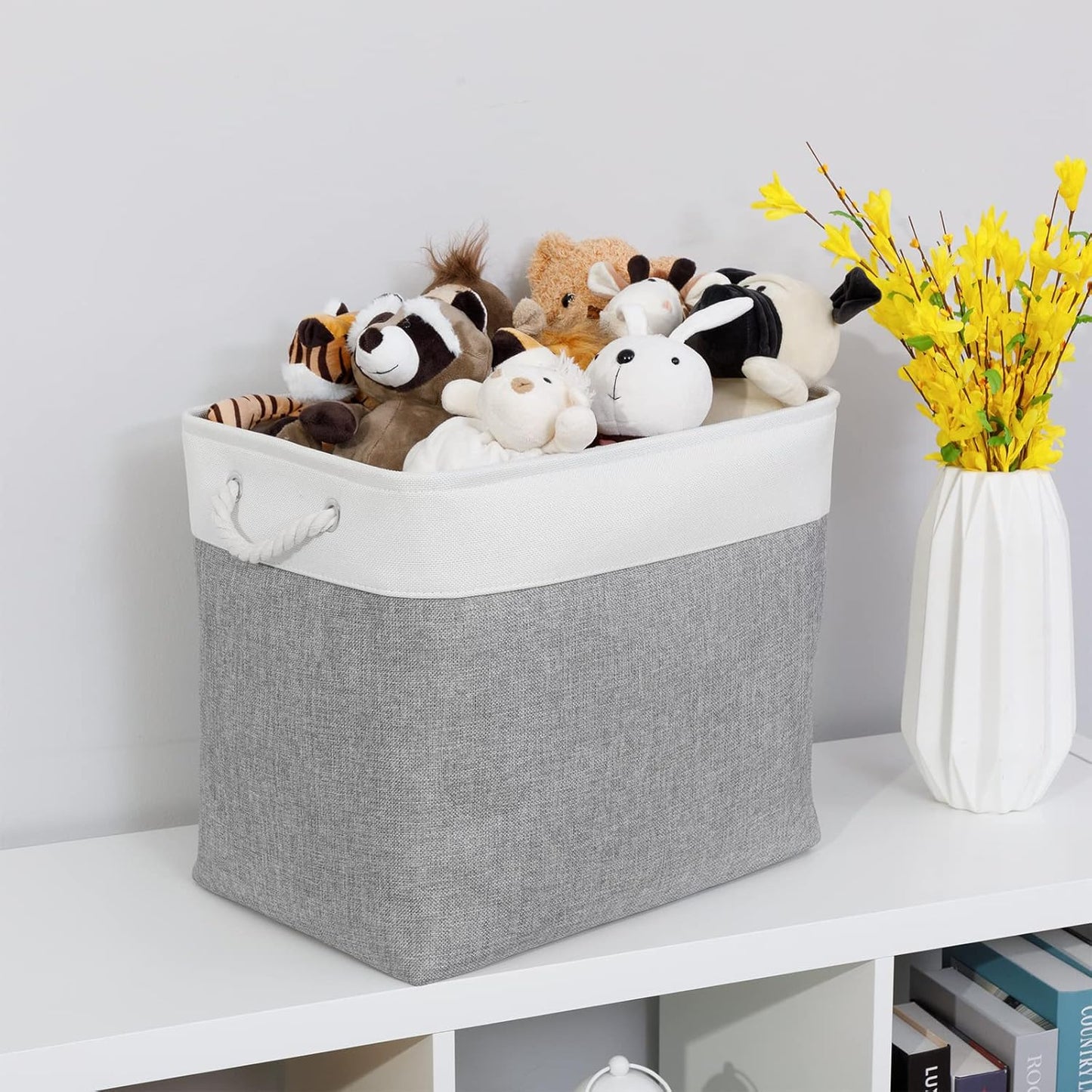 Bidtakay Large Storage Bins for Clothes Fabric Deep Baskets for Organizing Set of 2 Grey Fabric Pantry Storage Bins for Hallway Living Room Blankets 17x12x15 in Extra Large Shelf Tote Baskets