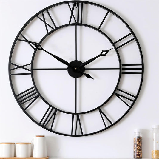 CLXEAST 30 Inch Large Wall Clock Modern, Oversized Roman Numeral Decorative Black Metal Wall Clock for Living Room Decor,House Warming Gifts New Home