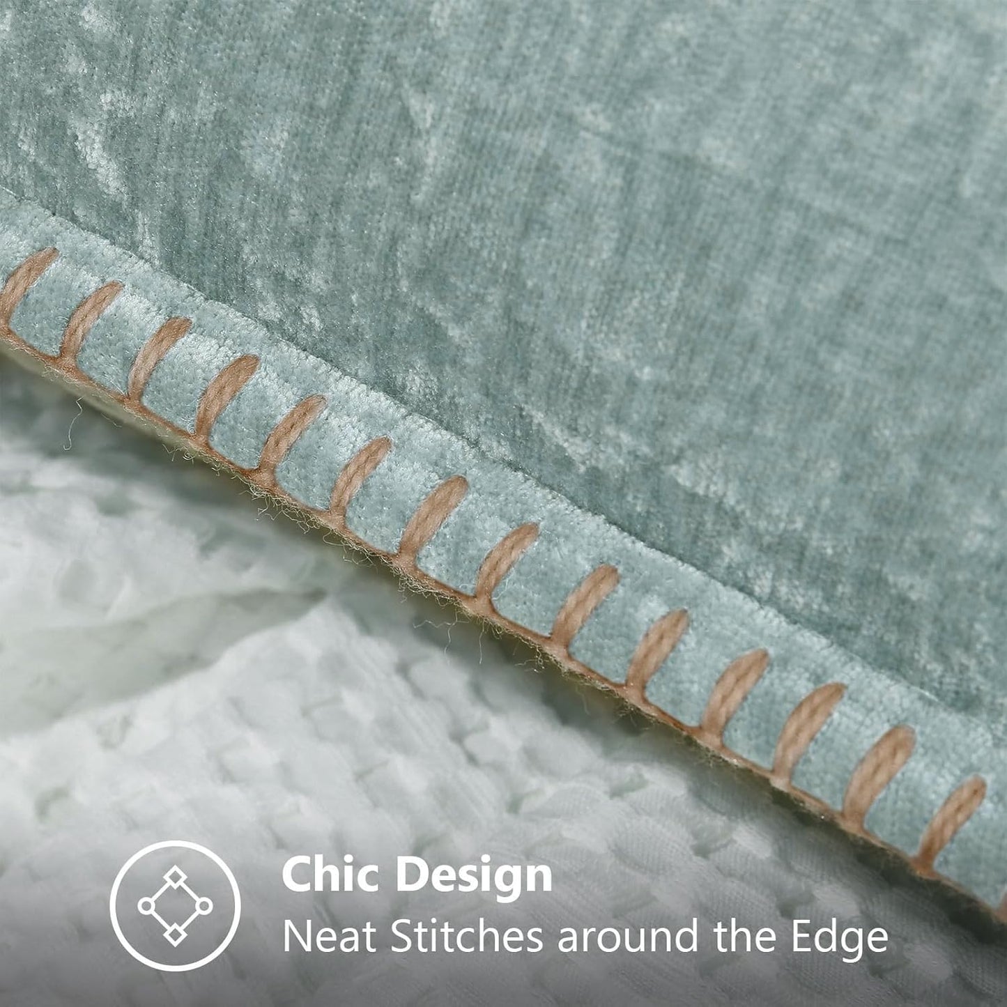 decorUhome Chenille Soft Throw Pillow Covers 24x24 Set of 2, Farmhouse Velvet Neutral Decorative Euro Pillow Covers with Stitched Edge for Couch Sofa Bed Home Decor, Aqua Haze