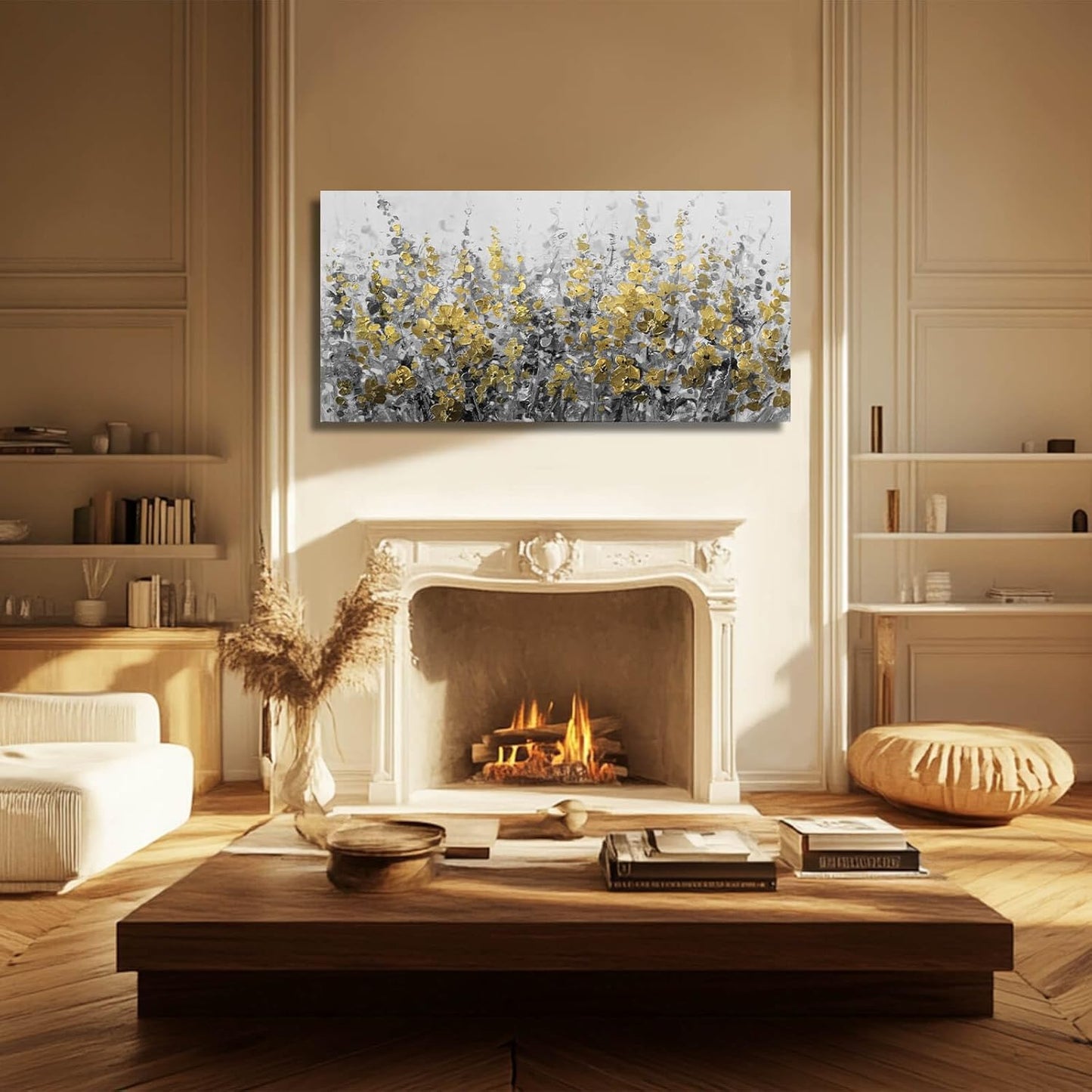 MLART99 Black and Gold Wall Art Plant Prints Pictures 29"x58" Floral Posters Botanical Home Decor Bedroom Wall Decor Above Couch