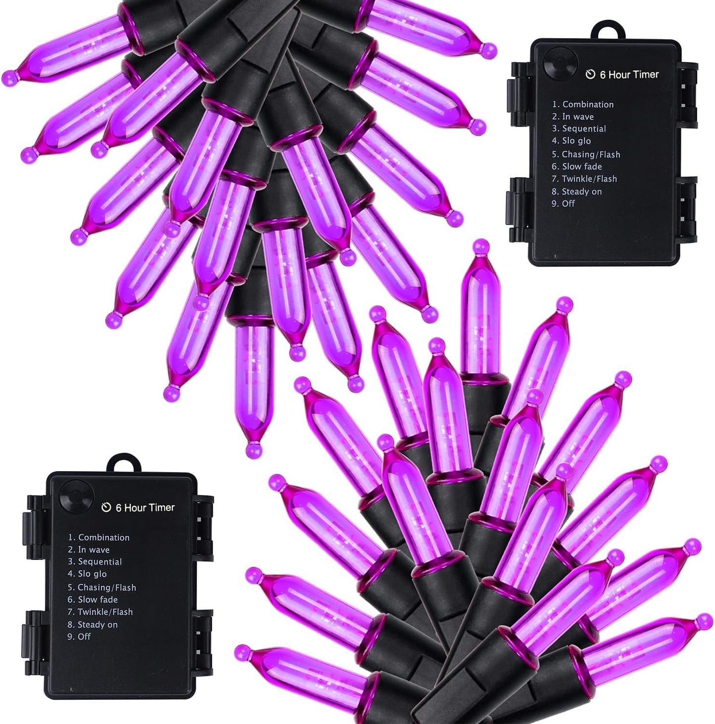 WATERGLIDE 2 Pack 50 LED Outdoor Halloween Lights, 16 FT Mini String Light with 8 Modes, Waterproof Battery Operated Tree Lights for Indoor Outdoor Patio Garden Party Wedding Decoration, Purple
