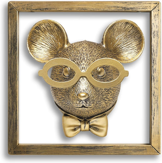 Animal Heads Wall Decor (Includes Metal Frame) Resin Animals Sculptures Head Wall Hanging Decoration Gold vintage Wall Sculpture for Living Room Bedroom Office(Rat)