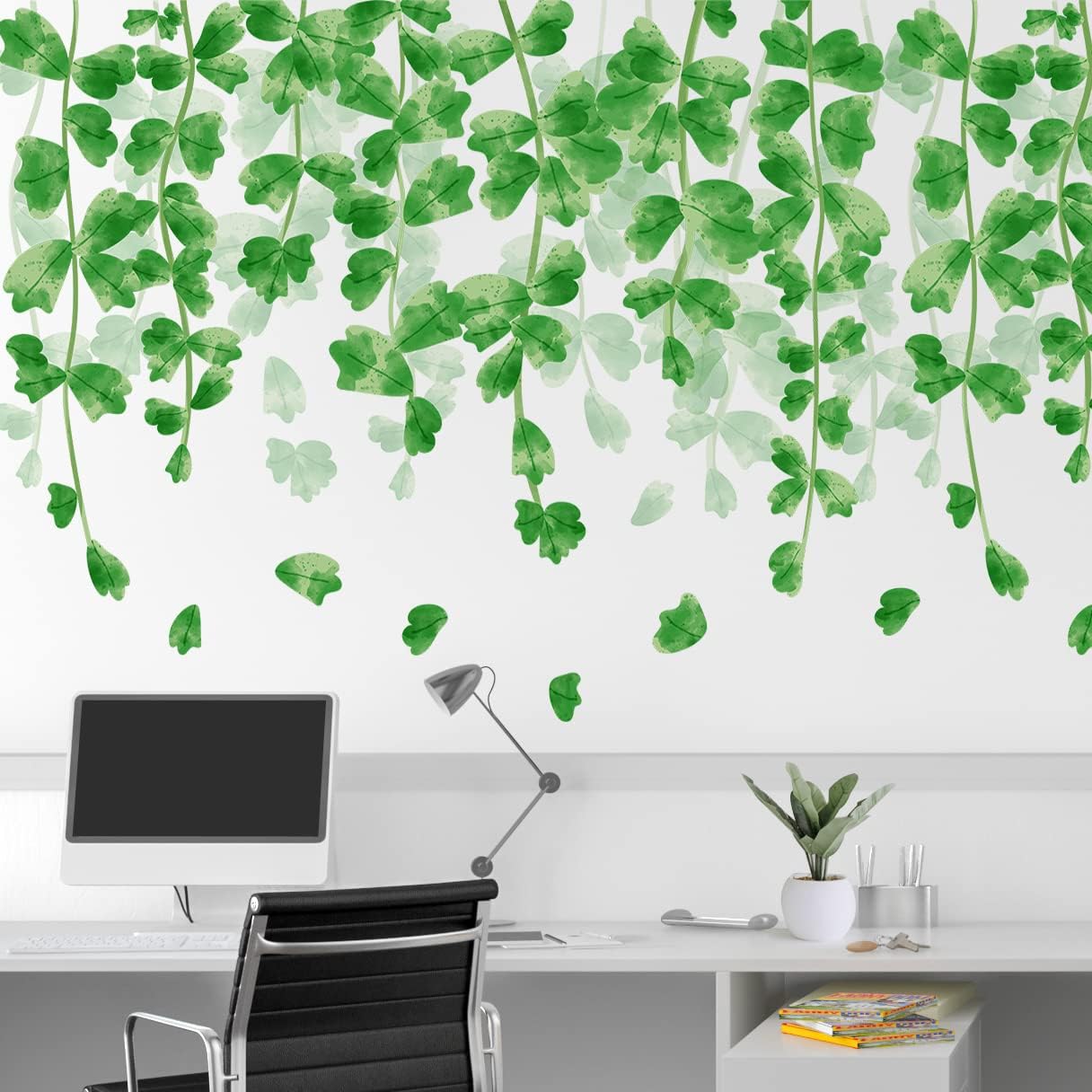 Amaonm Creative Removable Rainforest Plants Wall Decals Hanging Green Leaves and Vines Wall Stickers 3D Home Wall Corner Background Decoration Decor for Kids Girls Bedroom Nursery Offices Living Room