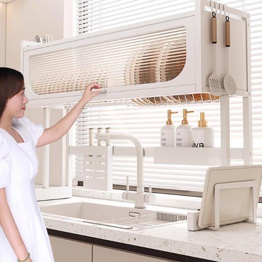 Home Furnishing Dish Rack Over Sink Stainless Steel Over The Sink Dish Drainer Drying Rack Space Kitchen Sink Rack Multifunctional countertop Dish Storage Rack Sink(White,85cm/33.5in)