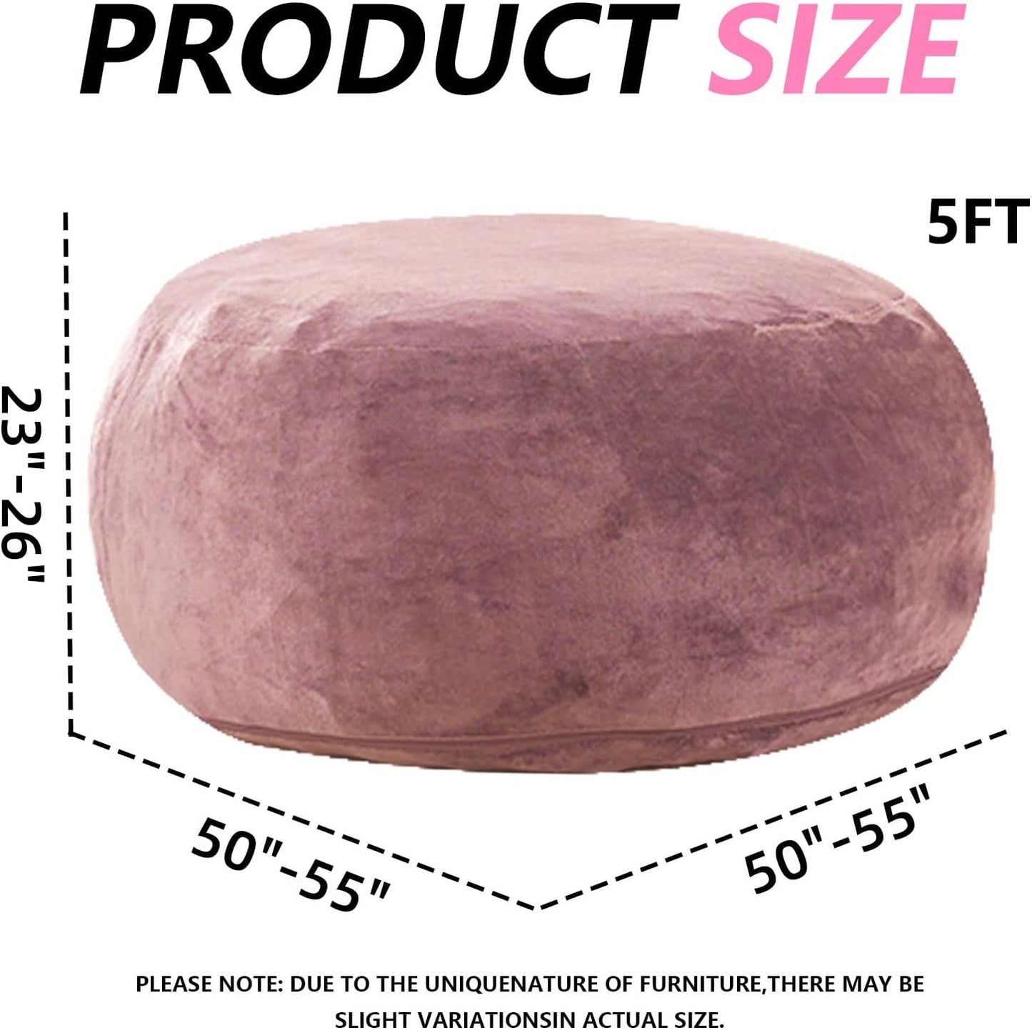 5FT，Big Bean Bag Chairs for Adults，Large beanbag with Filler Included，Memory Foam Material，Easy to Clean and Washable Corduroy Fabric，Suitable for Living Room and Bedroom (Pink, 5 Foot)