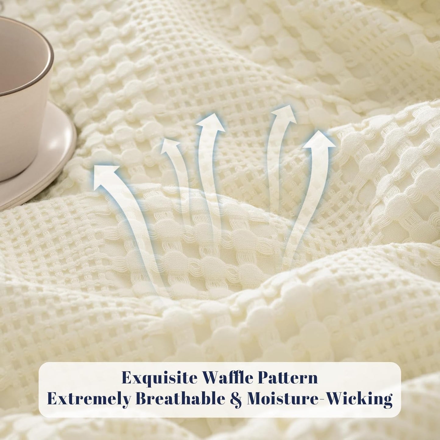 PHF Cooling Waffle Blanket Twin Size, Lightweight 60% Rayon Derived Bamboo & 40% Cotton Breathable Blanket for Hot Sleepers, Soft and Luxury for Bed Couch and Sofa, 66"x90", Ivory