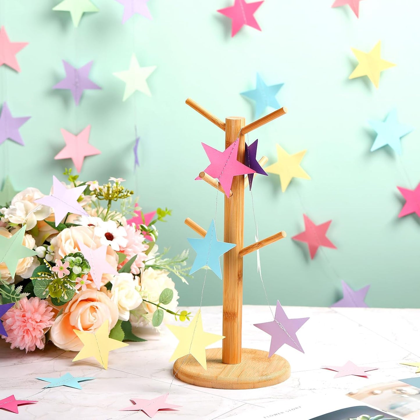 Patelai Glitter Star Garland Banner Decor 130 Feet Star Hanging Bunting Banner Twinkle Backdrop for Homecoming Classroom Wedding Birthday Halloween Christmas Party Supplies(Macaron Color)