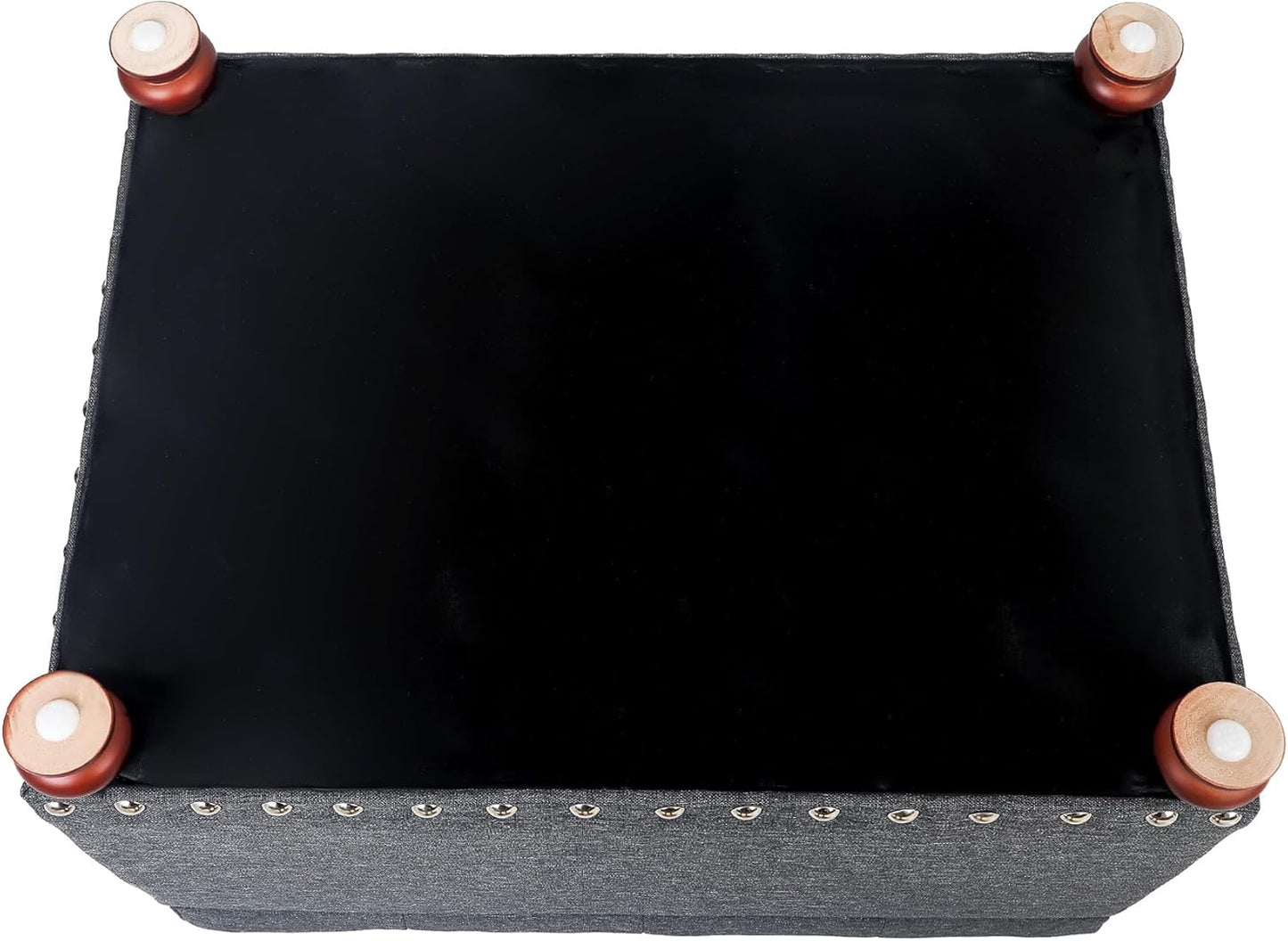 Joveco Storage Ottoman Linen Tufted Bench with Rivet, Rectangular Footrest Stool Coffee Table Seat for Living Room Bedroom, Grey