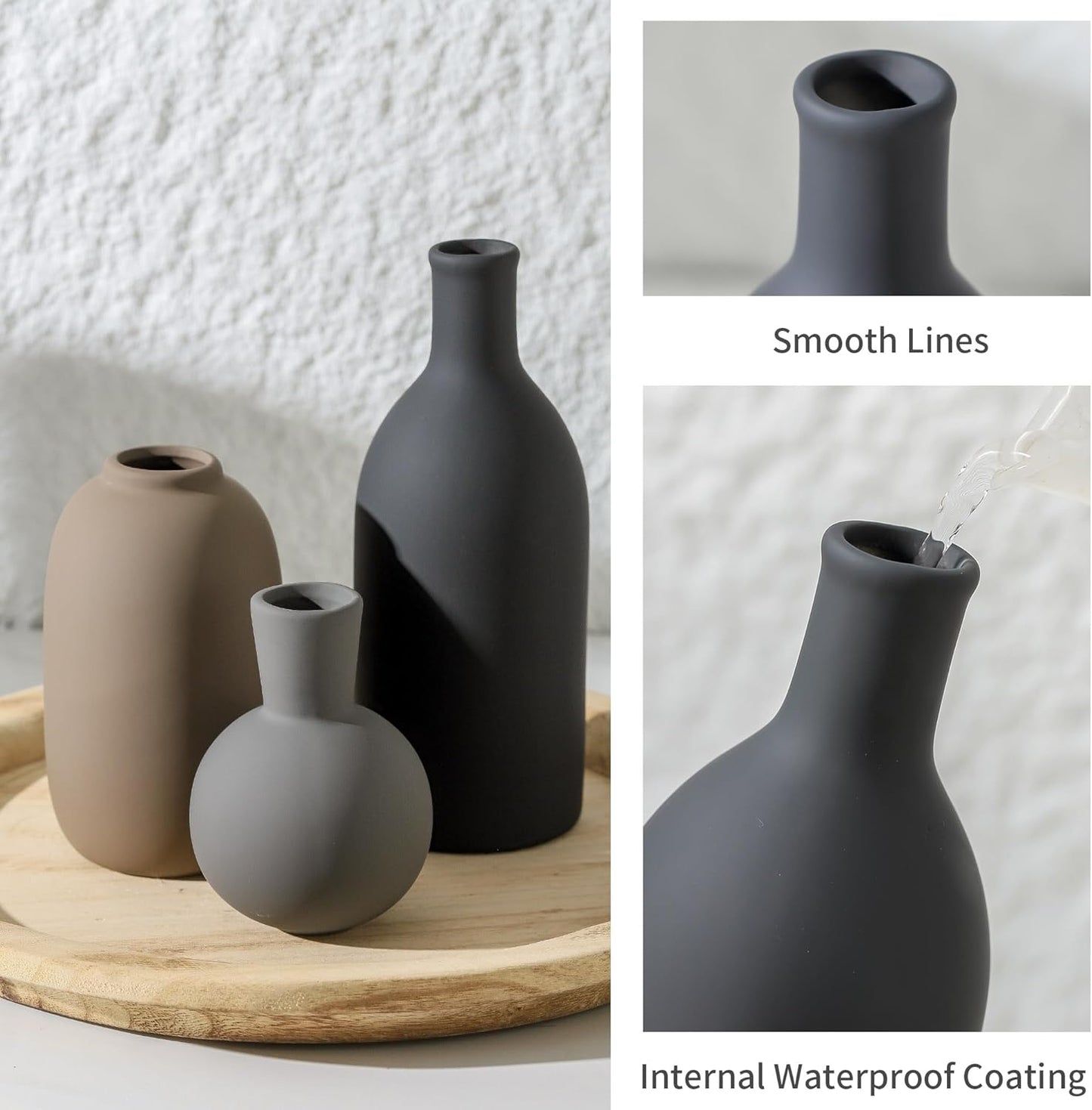 Ceramic Vase Set of 3, Rustic Farmhouse Vases Home Decor Pottery Pampas Vase Decoration Modern Neutral Flowers Vases for Room Decor, Entryway, Living Room, Table, Kitchen, Bedroom - Multicolor