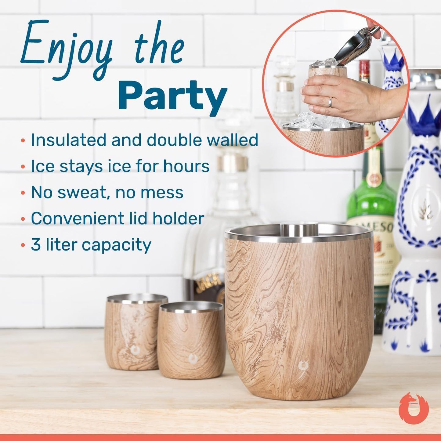 SNOWFOX Plus, Premium Vacuum Insulated Stainless Steel Ice Bucket with Lid/Scoop,Home Bar Accessories,Elegant Bartending Ice Buckets for Parties,Beautiful Outdoor Supplies,3L,Shimmer Gold