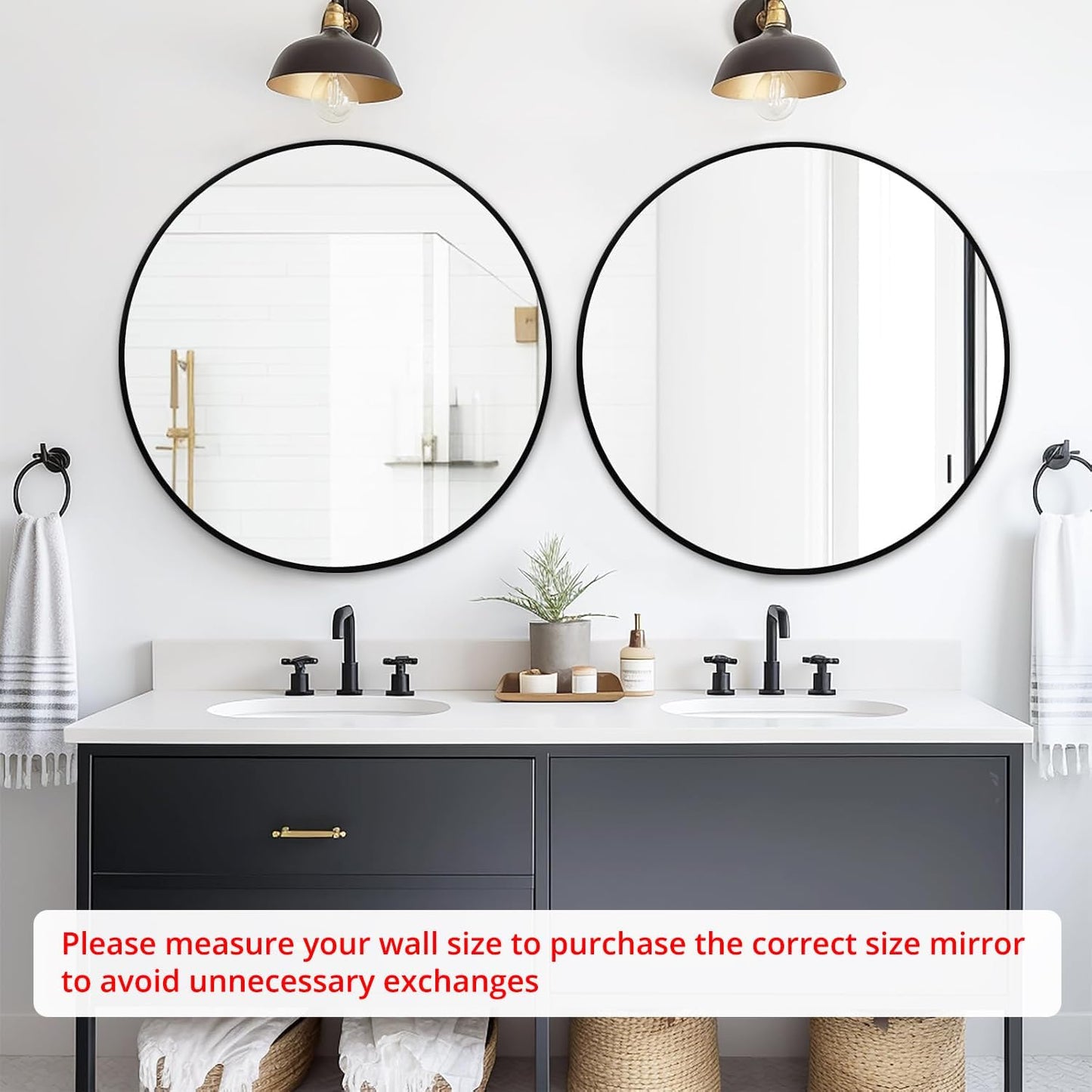 Fabuday Black Round Mirror 30 Inch - Large Circle Mirror for Bathroom, Living Room, Hallway, Entryway, Matte Aluminum Frame Circular Mirrors for Wall Decor
