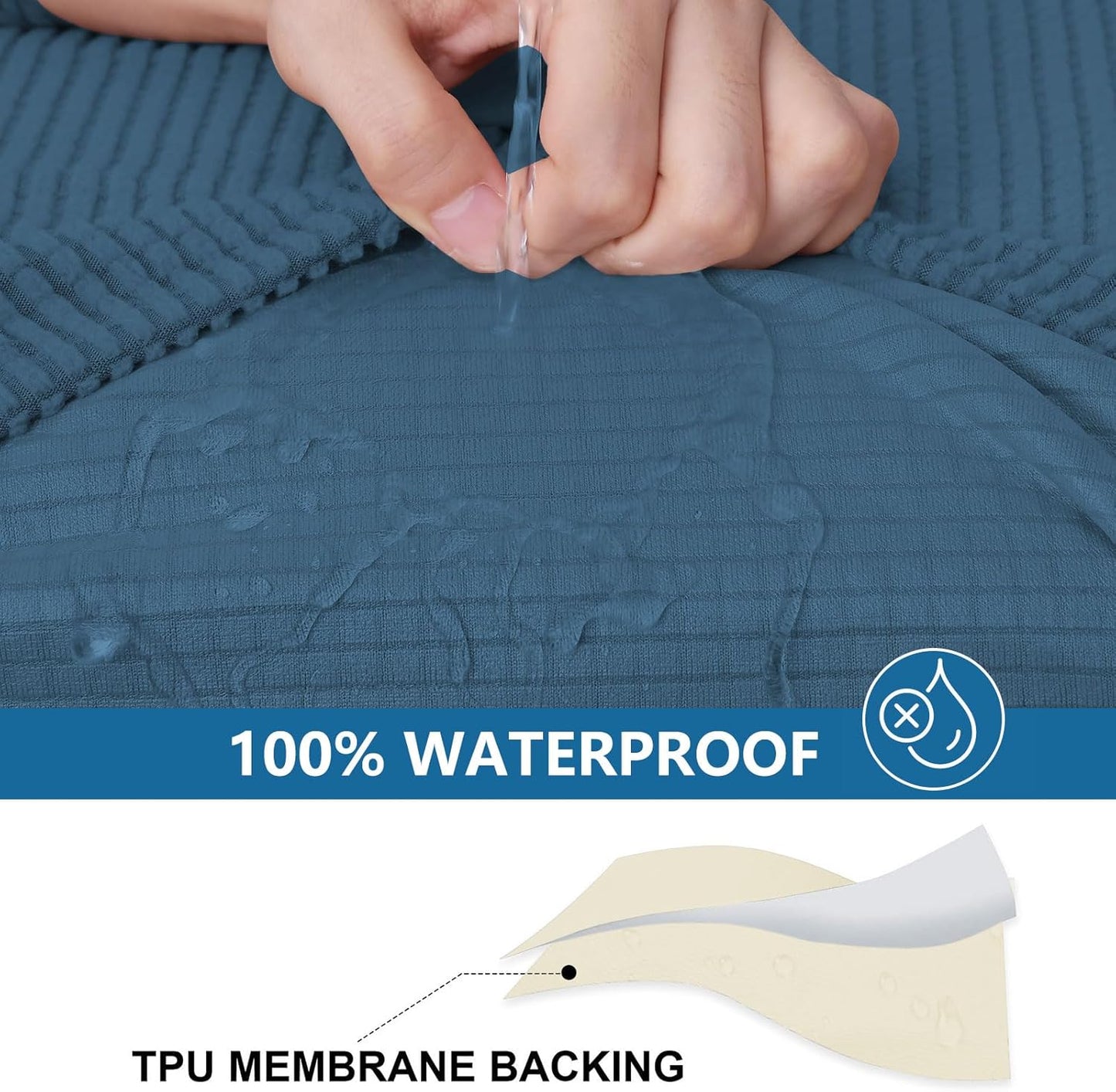 hyha Waterproof Sectional Couch Covers, Non Slip Sofa Couch Cushion Covers L Shape, Thick Stretch Jacquard Fabric, Washable Sofa Slipcovers with Elastic Bottom (1 Piece for Chaise XL, Blue)