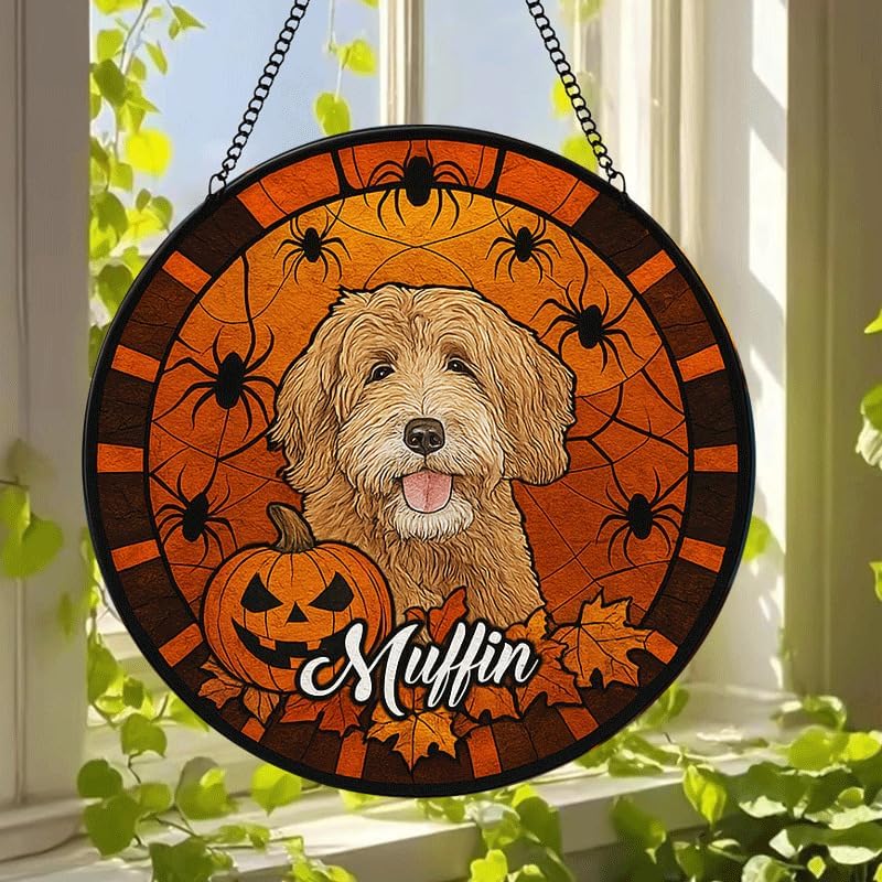 Personalized Halloween Dog Glass Window Hanging Ornament,Custom Pet Photo Ornament, Unique for Dog Lovers,Customized Pet Keepsake for Spooky Season, Fall Holiday Décor /1