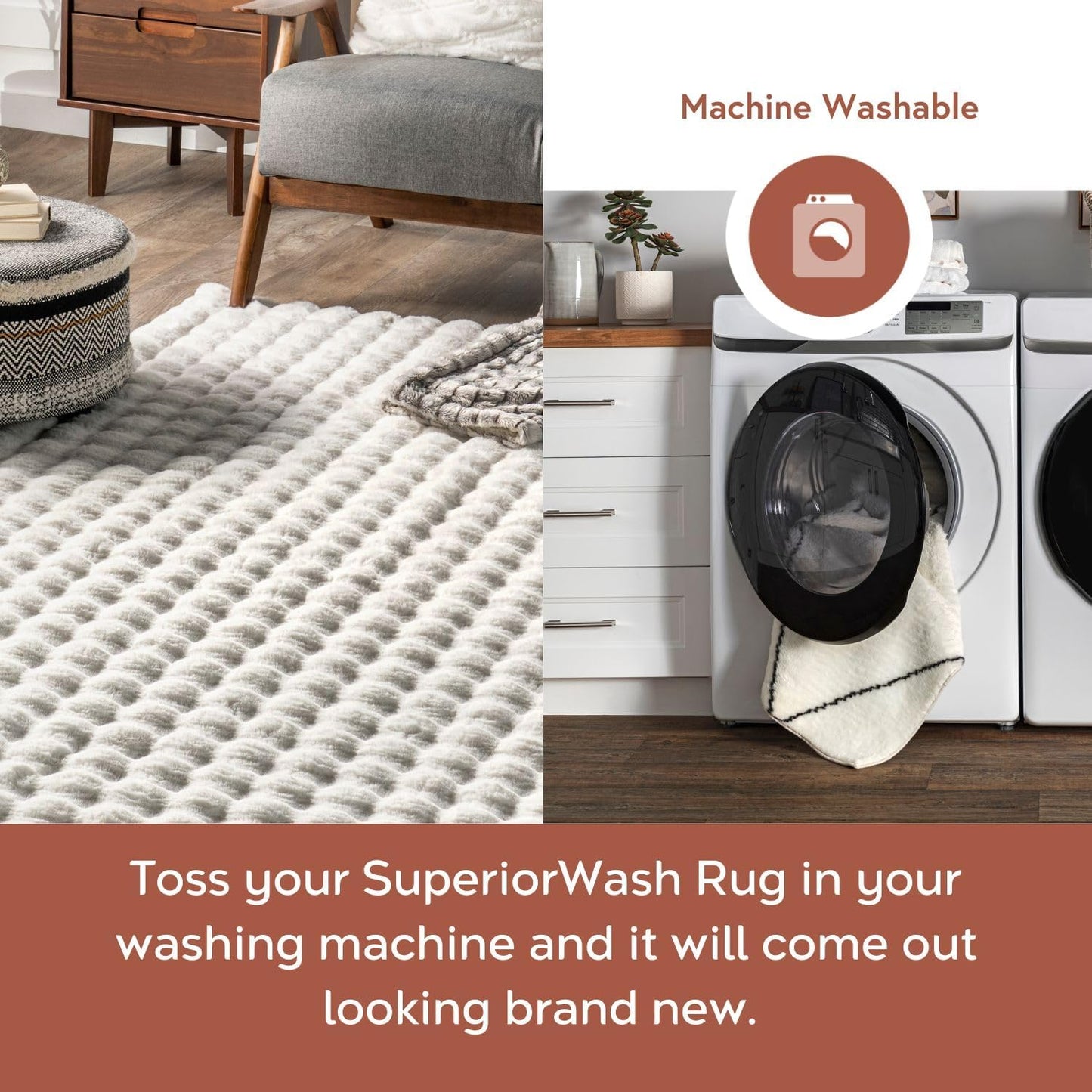 nuLOOM 3'9" x 6' Cozy Plush SuperiorWash Area Rug, Machine Washable, Non-Slip, Soft Fluffy Shag Carpet for Living Room Bedroom Kids Room Nursery Home Decor, Jeni White