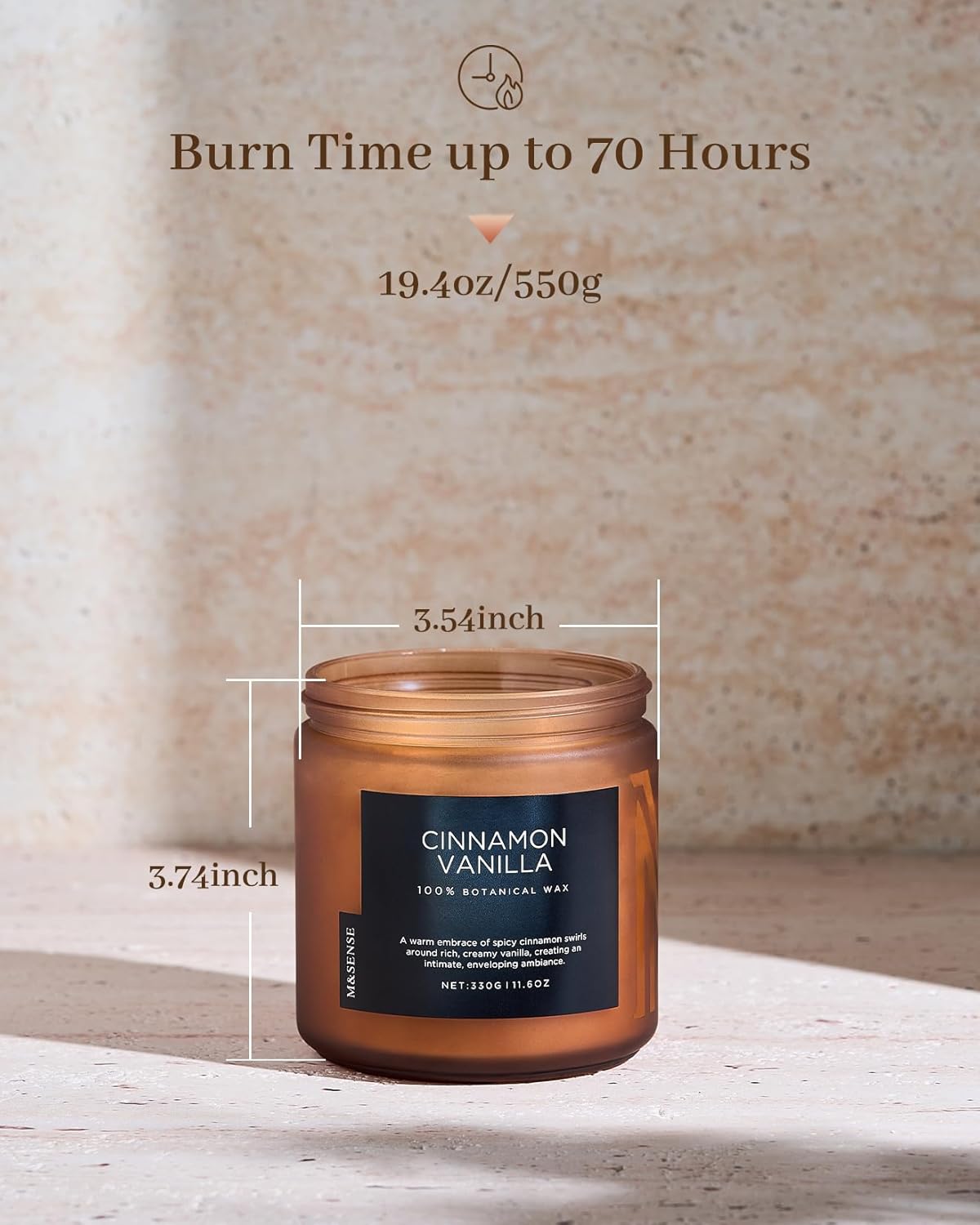 M&SENSE Cinnamon Vanilla Fall Scented Candles for Home, Natural Soy Wax 11.6oz 70 Hours Large Long Lasting Strong Scented Classic Christmas Holiday 2 Wicks Candle Gift Home Decor